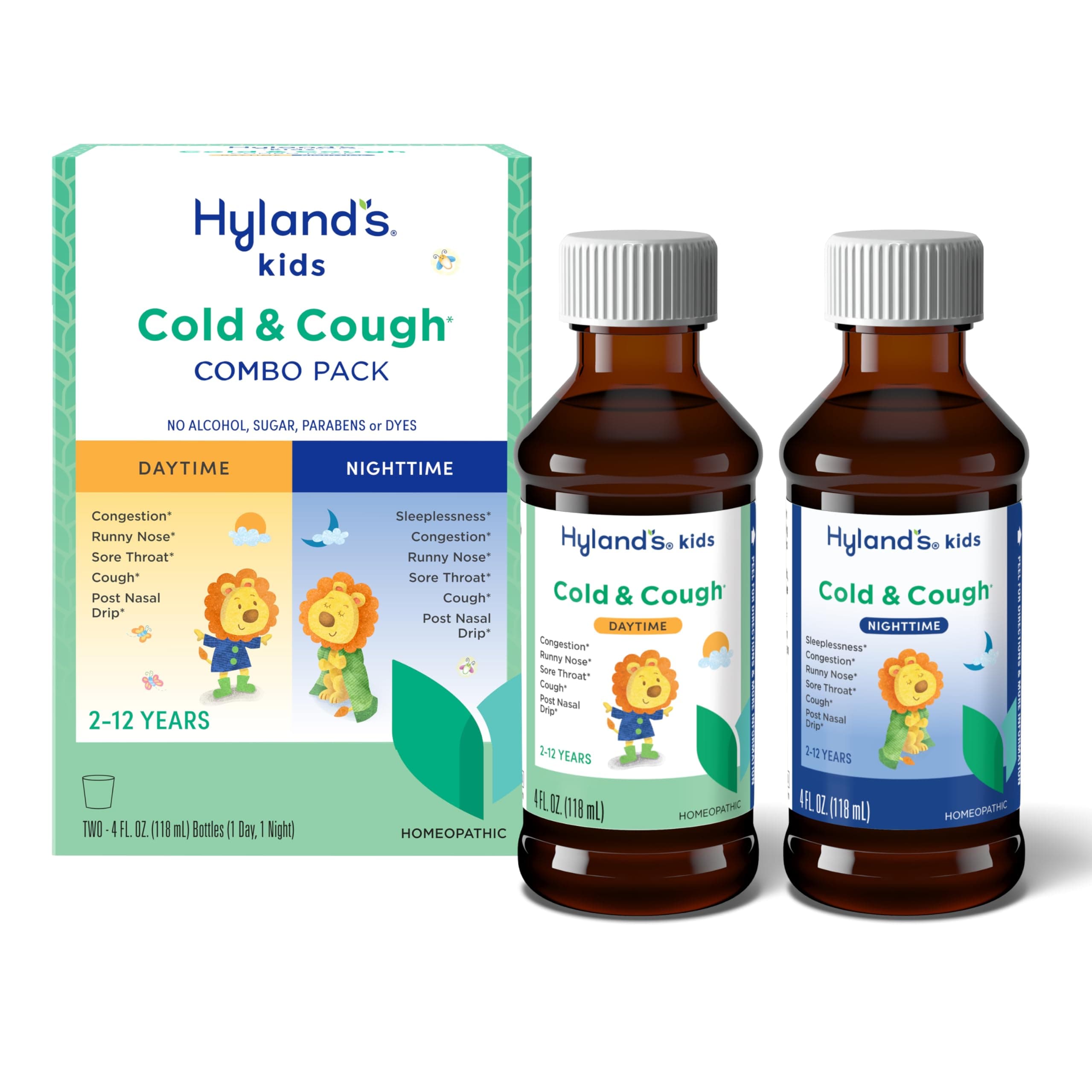 Kids Cold and Cough, Day and Night Combo Pack, Cold Medicine for Ages 2 and up, Syrup Cough Medicine for Kids, Nasal Decongestant, 4 Fl Oz (Pack of 2)