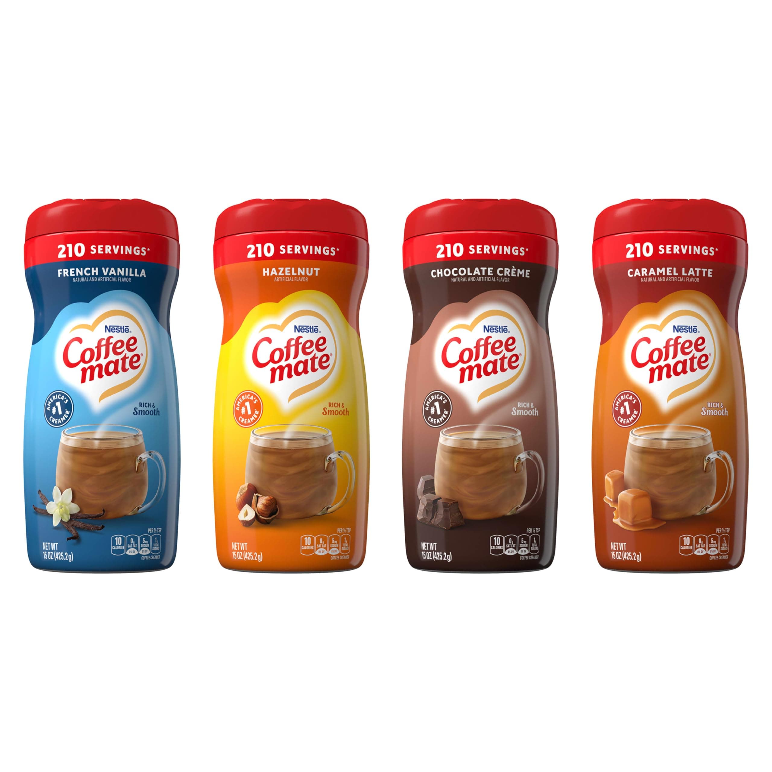 Coffee mate Flavored Creamer 4 Pack Variety Pack (15 oz bottles) - Chocolate Crème, French Vanilla, Hazelnut, Caramel Latte
