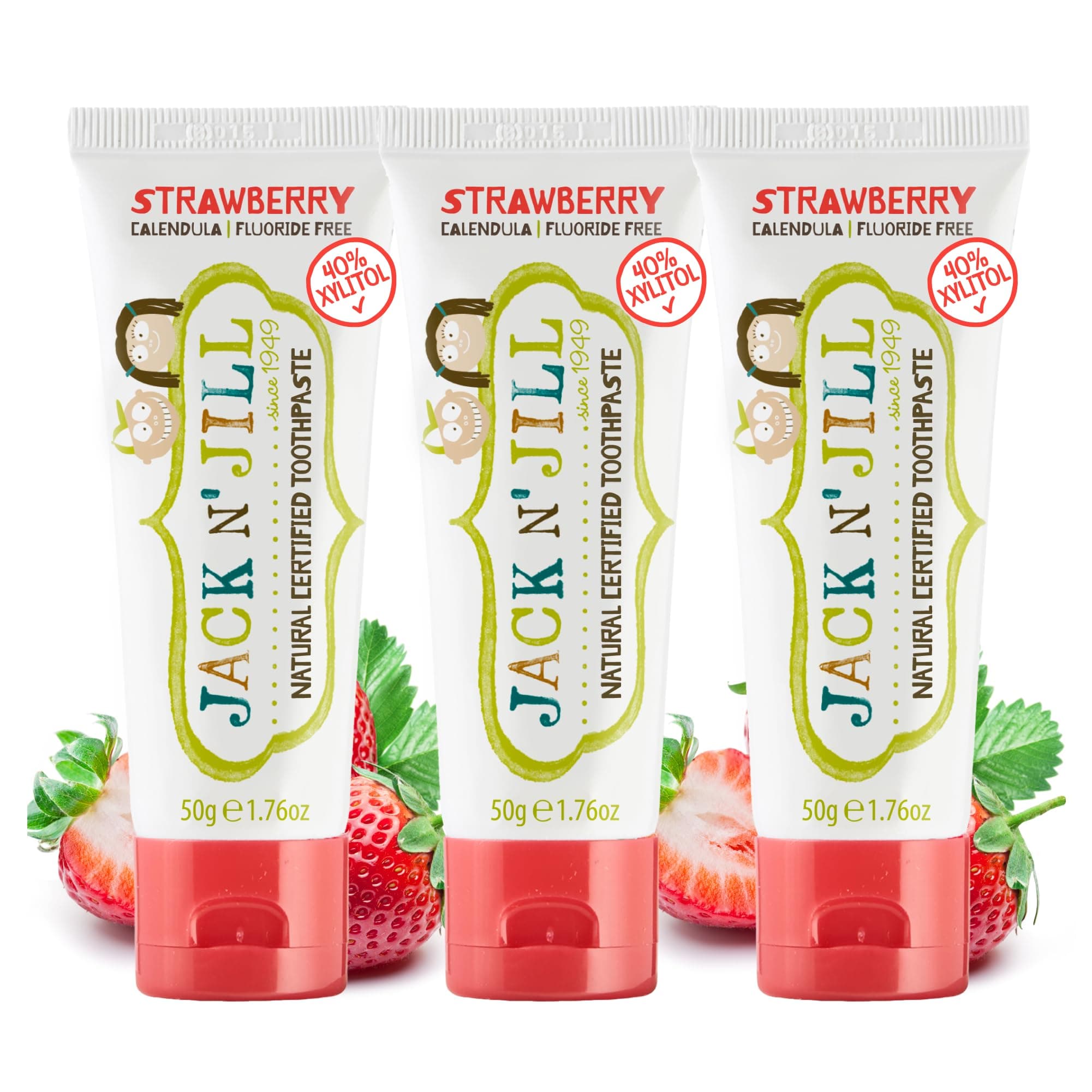 Natural Toddler Toothpaste - Fluoride Free Training Toothpaste for Toddlers 1-3, 40% Xylitol, BPA Free - Strawberry, 1.76 oz (Pack of 3)