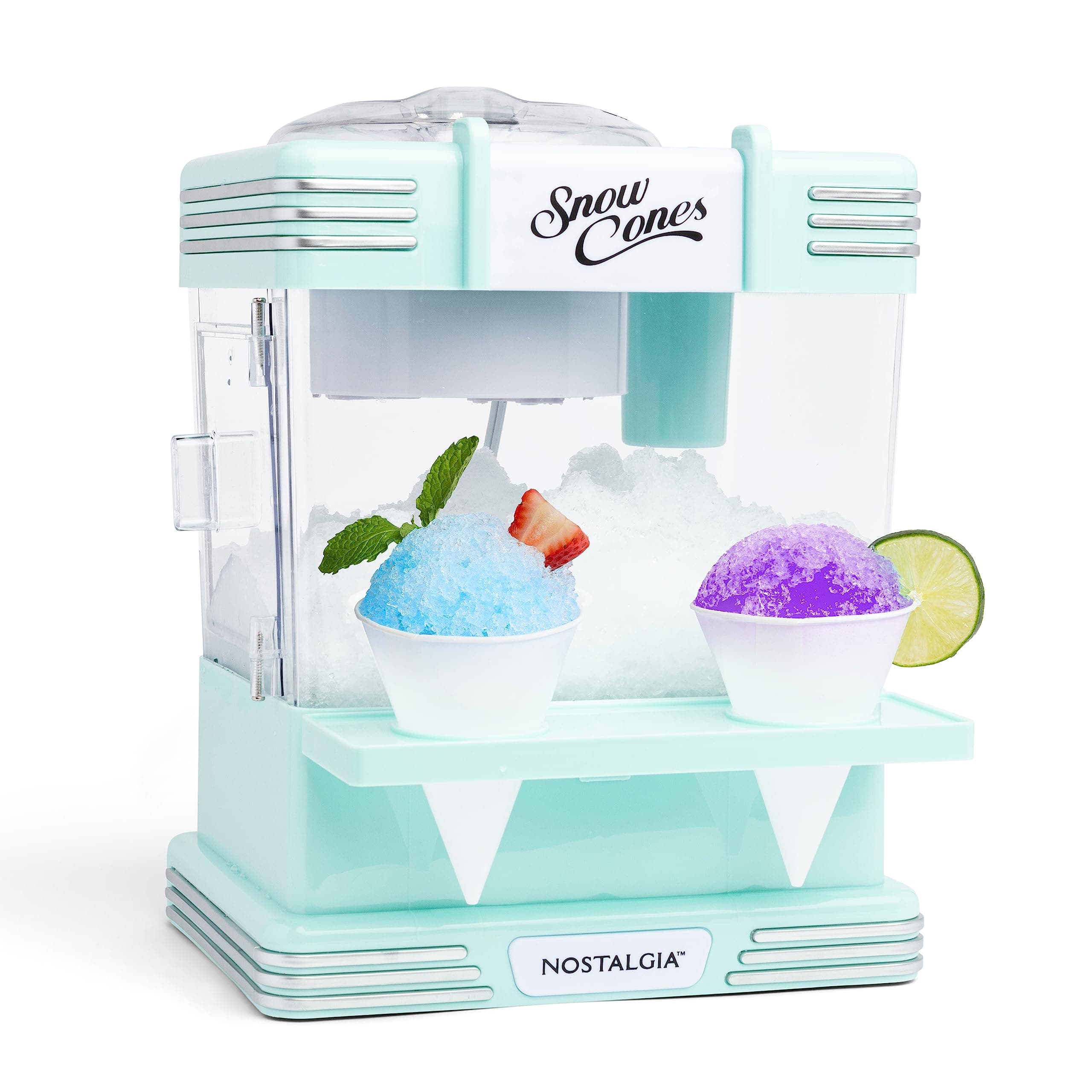 Nostalgia Snow Cone Shaved Ice Machine - Retro Table-Top Slushie Machine Makes 20 Icy Treats - Includes 2 Reusable Plastic Cups & Ice Scoop - Aqua