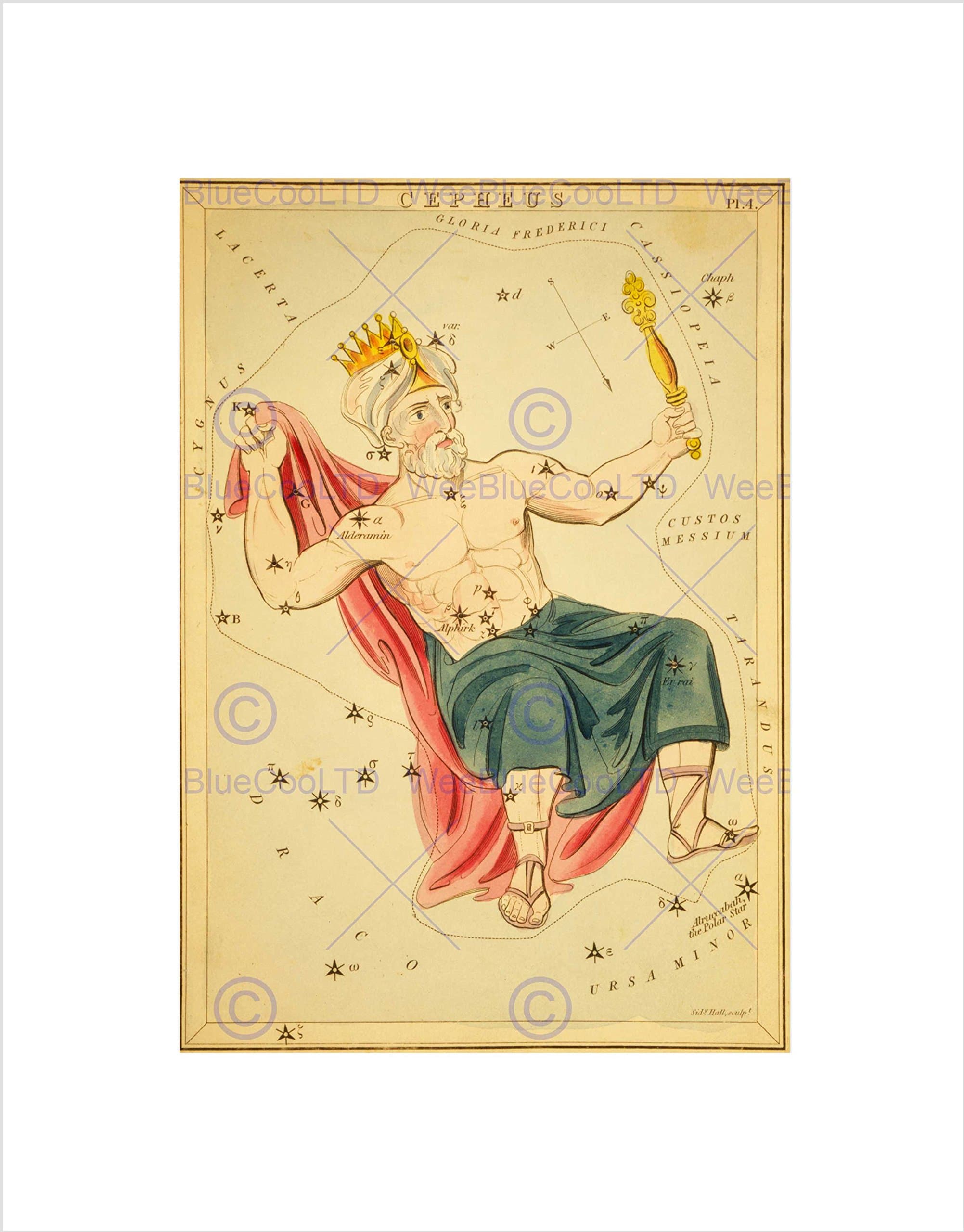 Wee Blue Coo Paintings Drawing Star Map Cepheus Constellation Wall Art Print