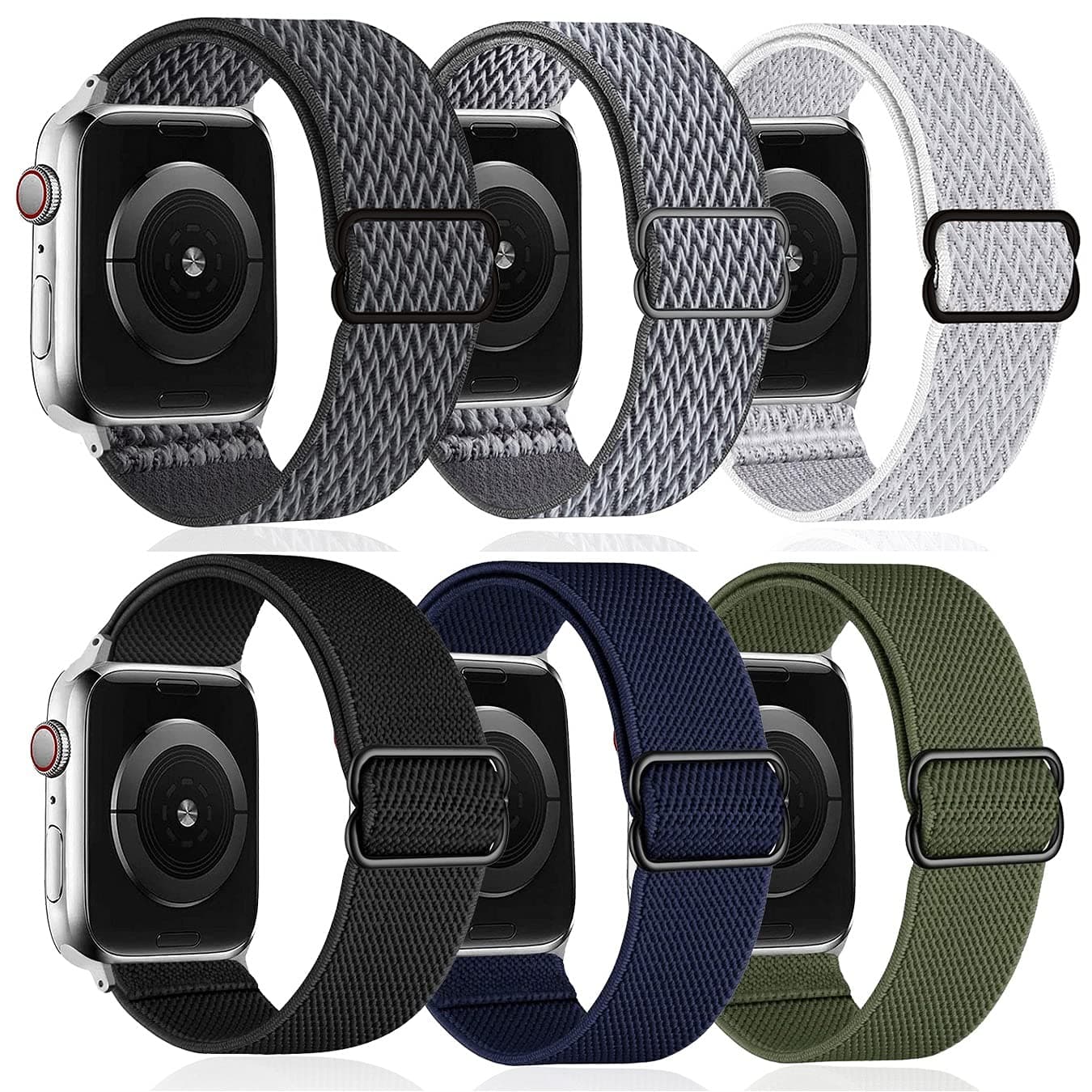 6 Pack - Stretchy Strap Compatible with Apple Watch Bands 44mm 42mm, G.P Adjustable Stretch Sport Elastics Weave Nylon Women Men Wristband Compatible with iWatch Series 6/5/4/3/ SE，7/8