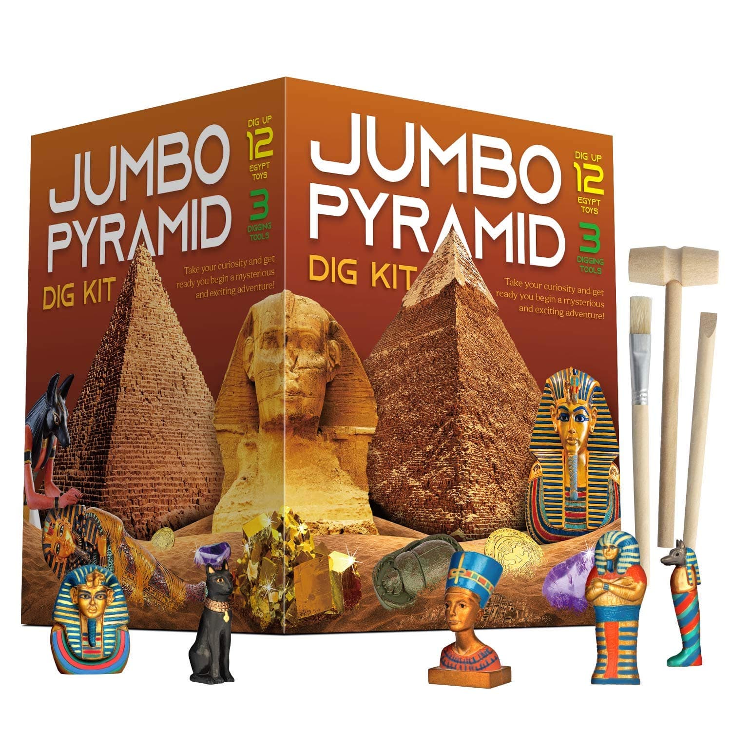 Pyramids Dig Kit, Ancient Egyptian Civilization Civilization Excavation Set Including Mummy Case Sun God Great Sphinx and More, STEM Science Educational Toys Archaeology Gifts for Boys & Girls
