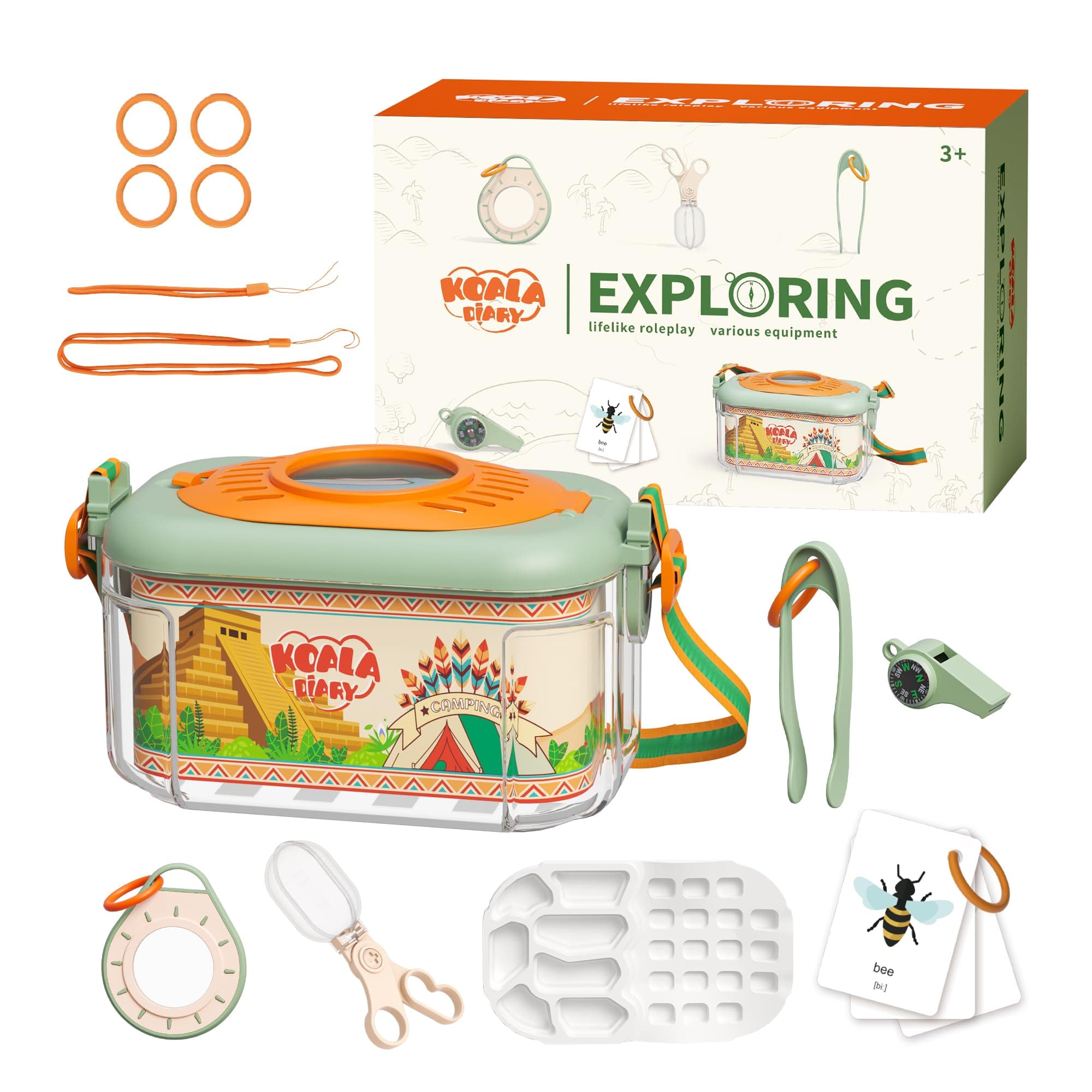 Bug Catcher for Kids Explorer Bug Catching Kit,Magnifying Glass, Tweezers, Whistle & Compass, Learning Guide, Insect Habitat, Outdoor Toys(3 Year +) (Kids Bug Catcher Set)