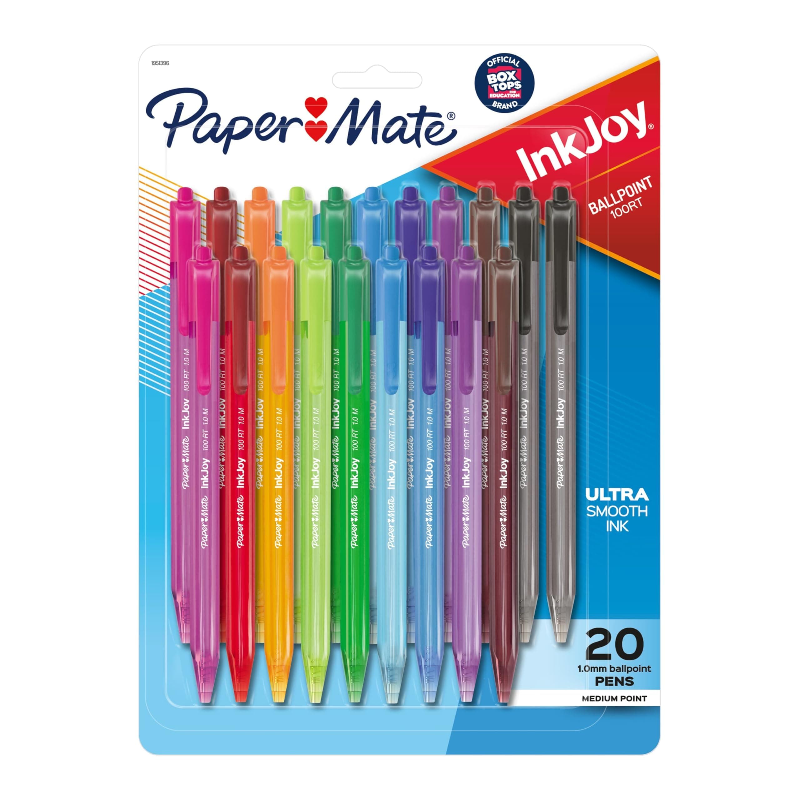InkJoy 100RT Retractable Ballpoint Pens, Medium Point (1.0mm), Assorted Colors, 20 Count - Teacher Essentials, Colorful Office Supplies, Note-Taking, Back to School