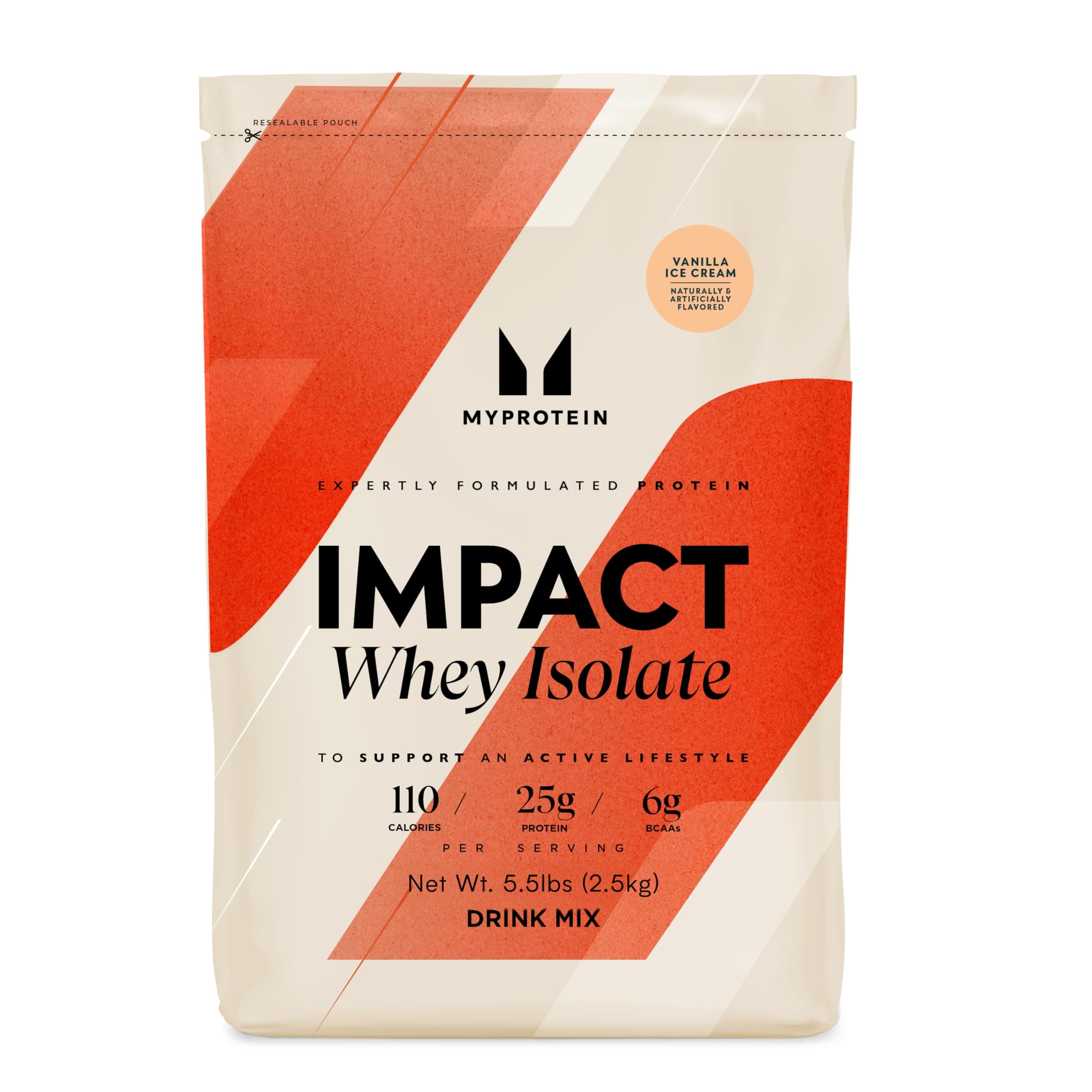- Myprotein Impact Whey Protein Isolate, 5.5 Lbs (81 Servings) Vanilla, 25g Protein, 3.5g Glutamine & 4.5g BCAA Per Serving, Protein Shake for Muscle Strength & Recovery
