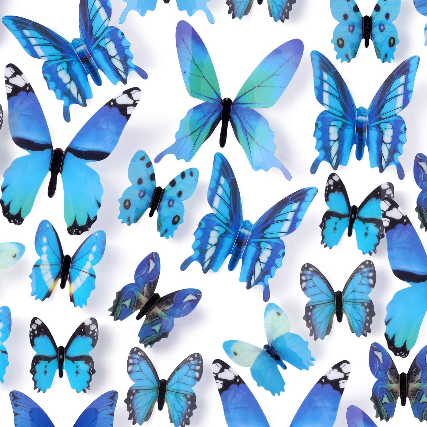48 PCS Removable 3D Butterfly Wall Stickers Decals DIY Wall Art Decor Home Wall Decoration Sticker Mural for Kids Girls Children Bedroom Living Room Background Nursery (Blue)