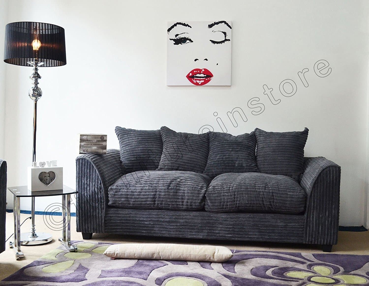 Dylan Byron Grey Fabric Jumbo Cord Sofa Settee Couch 3 Seater by Dylan