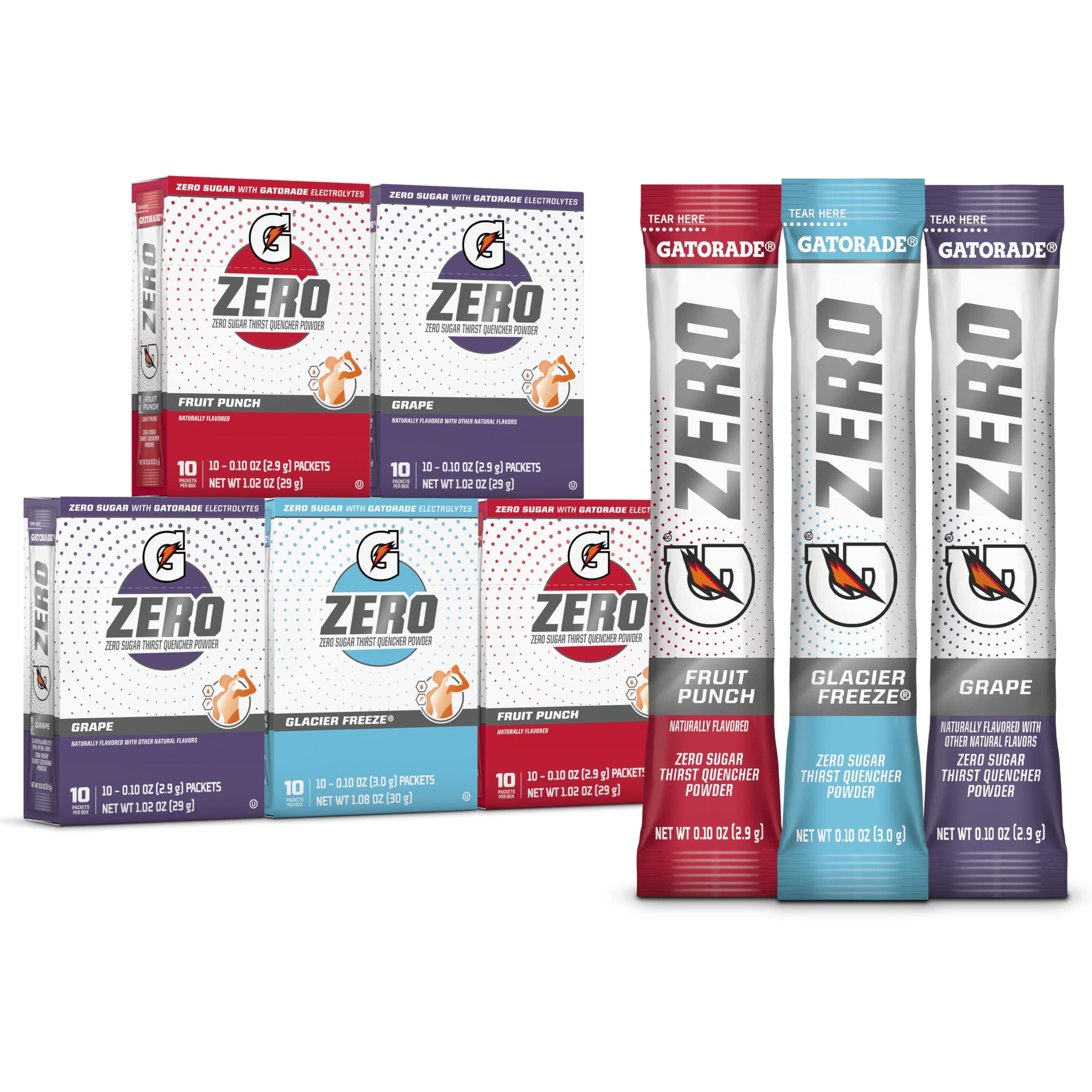 G Zero Powder, Fruit Punch Variety Pack, 0.10oz Individual Packets - 10 Count (Pack of 5)