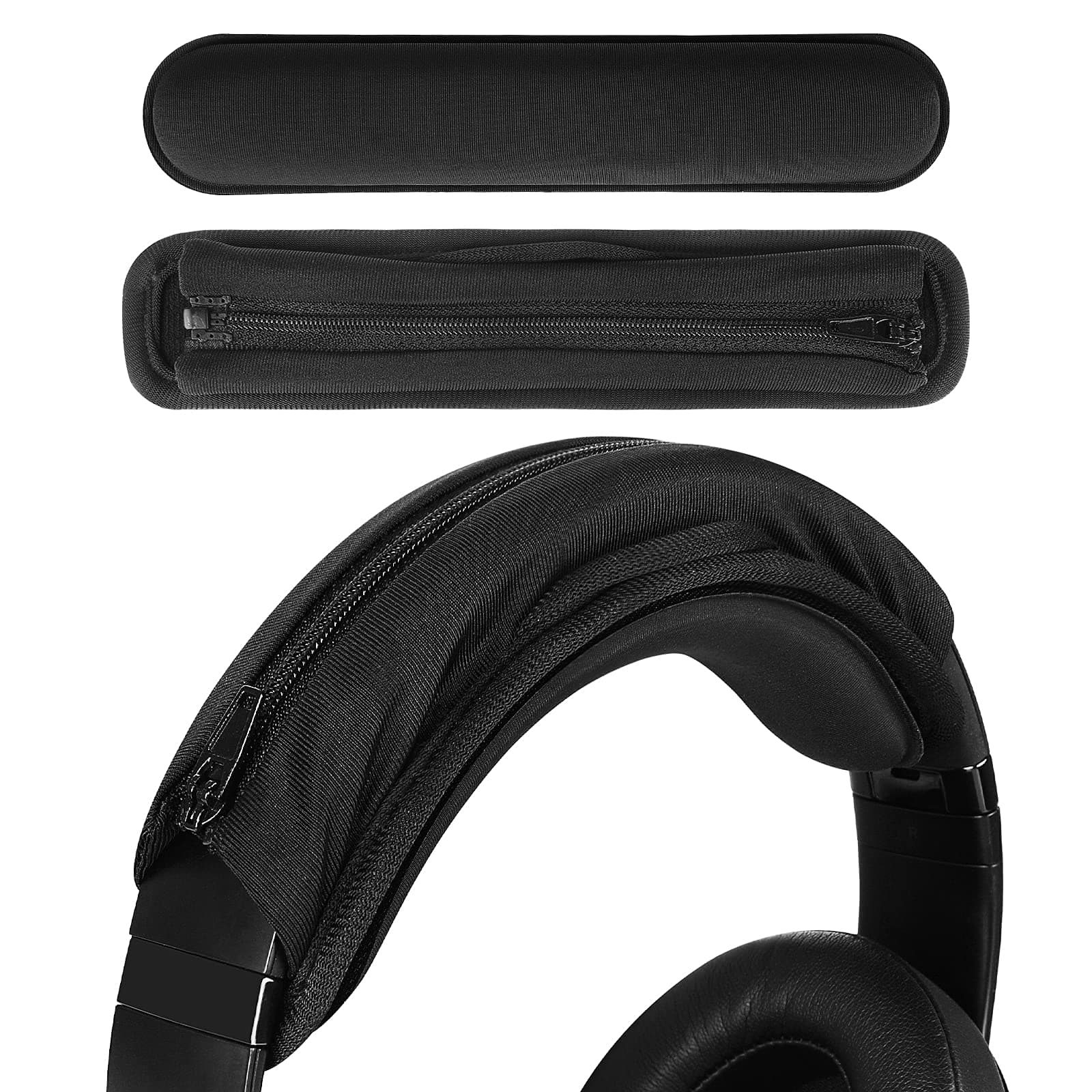 Geekria Medium Cooling-Gel Hook and Loop Headband Cover + Pad Set Protector No Tool Needed Compatible with HyperX, Turtle Beach, Razer, SteelSeries, Logitech, Corsair Headphones
