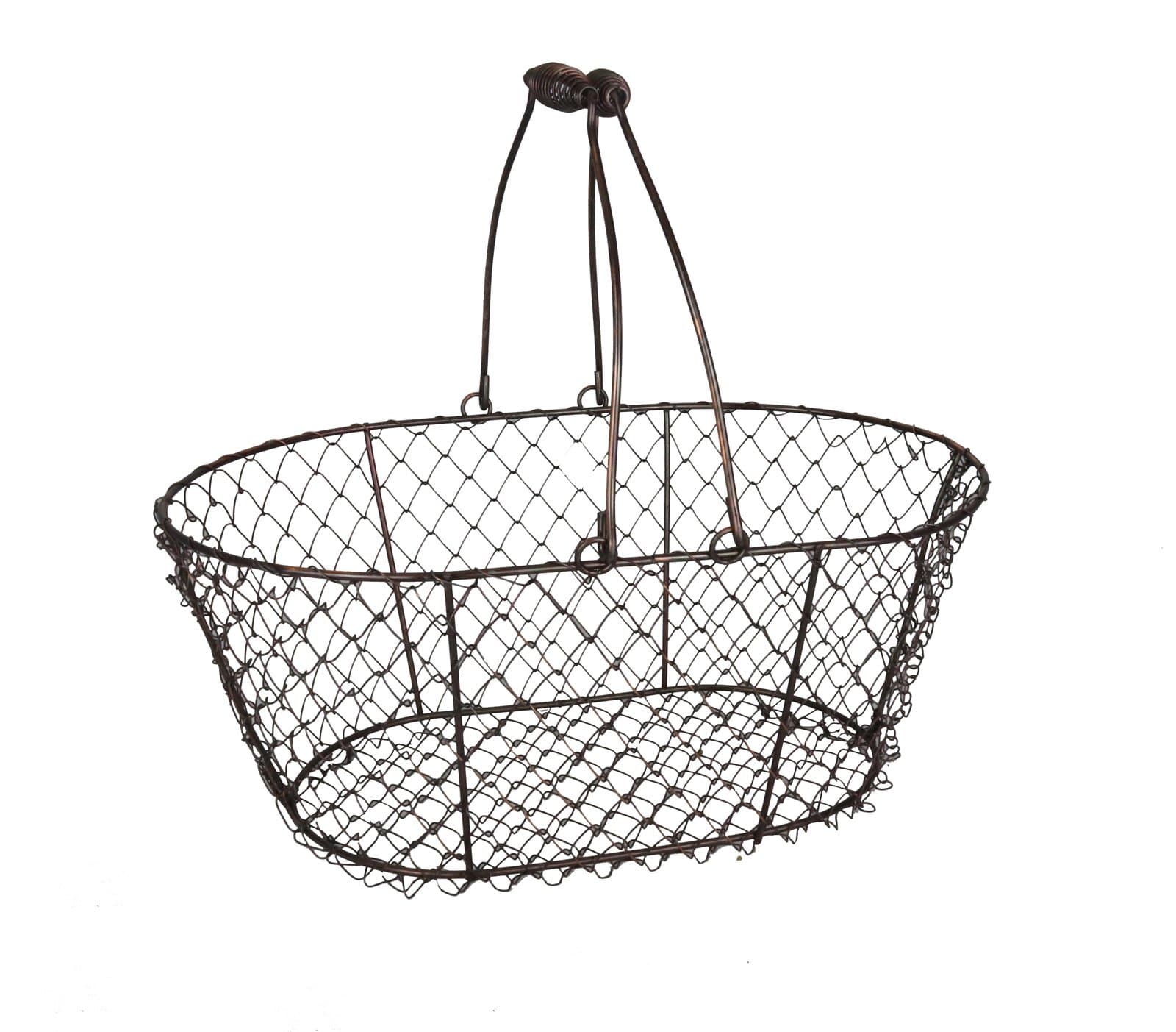 Chicken Wire Egg Collecting Basket "Jack" -- Oblong Wire Swing Handle, Copper