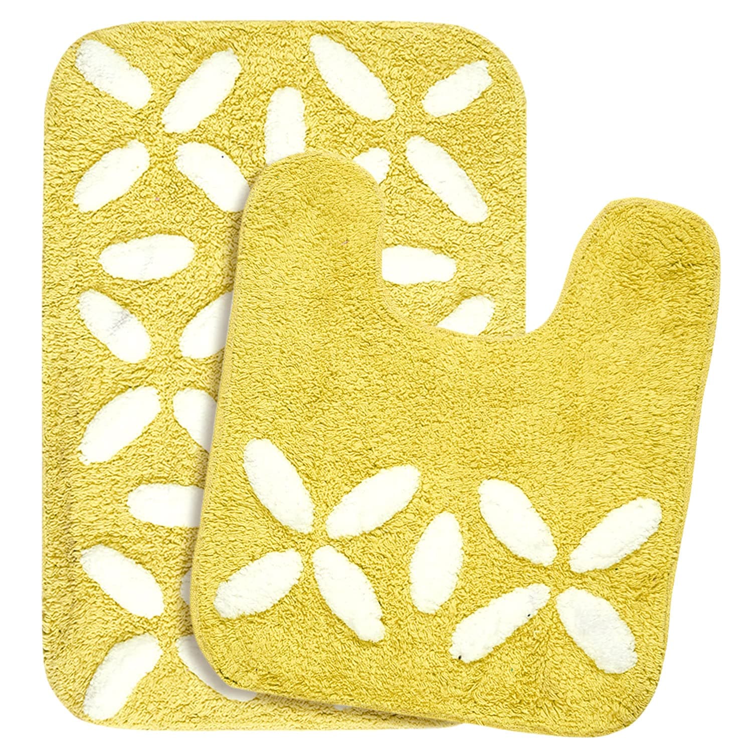 Saral Home Cotton Rectangular Bathmat with Contour Mat(Yellow, 40X60 Cm)