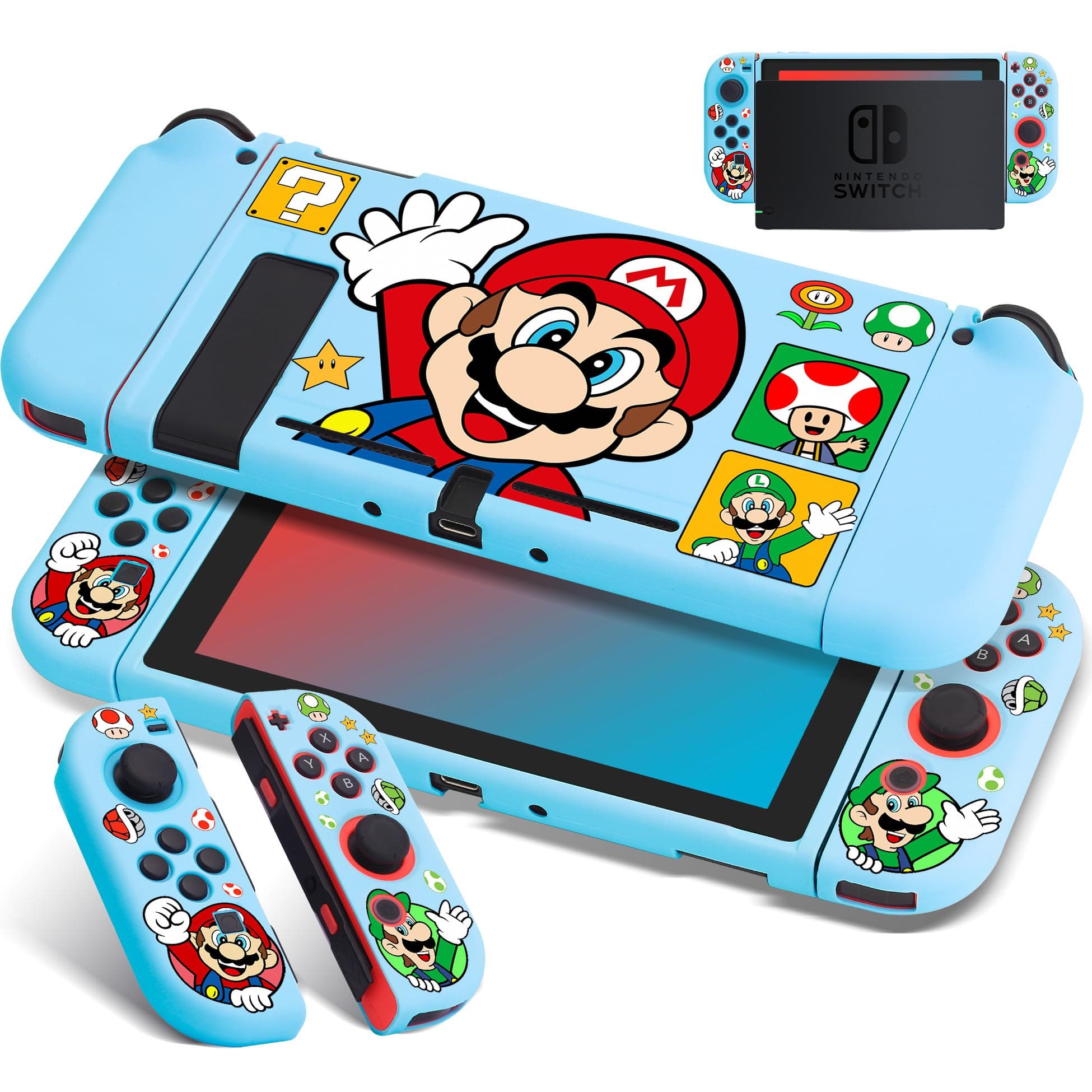 Xcitifun Designed for Nintendo Switch Case Switch Joy-Con TPU Cases for Girls Boys Kids Cartoon Cute Kawaii Character Protective Shell Compatible with Nintendo Switch Controller Cover - Blue Hand