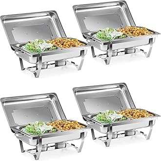WilprepChafing Dish Buffet Set, 4 Pack 9L Chafers for Catering with 8 Half Size Food Pans Fuel Holders 4 Lids Foldable Frames, Stainless Steel Food Warmers for Parties Buffets Banquets Dinners