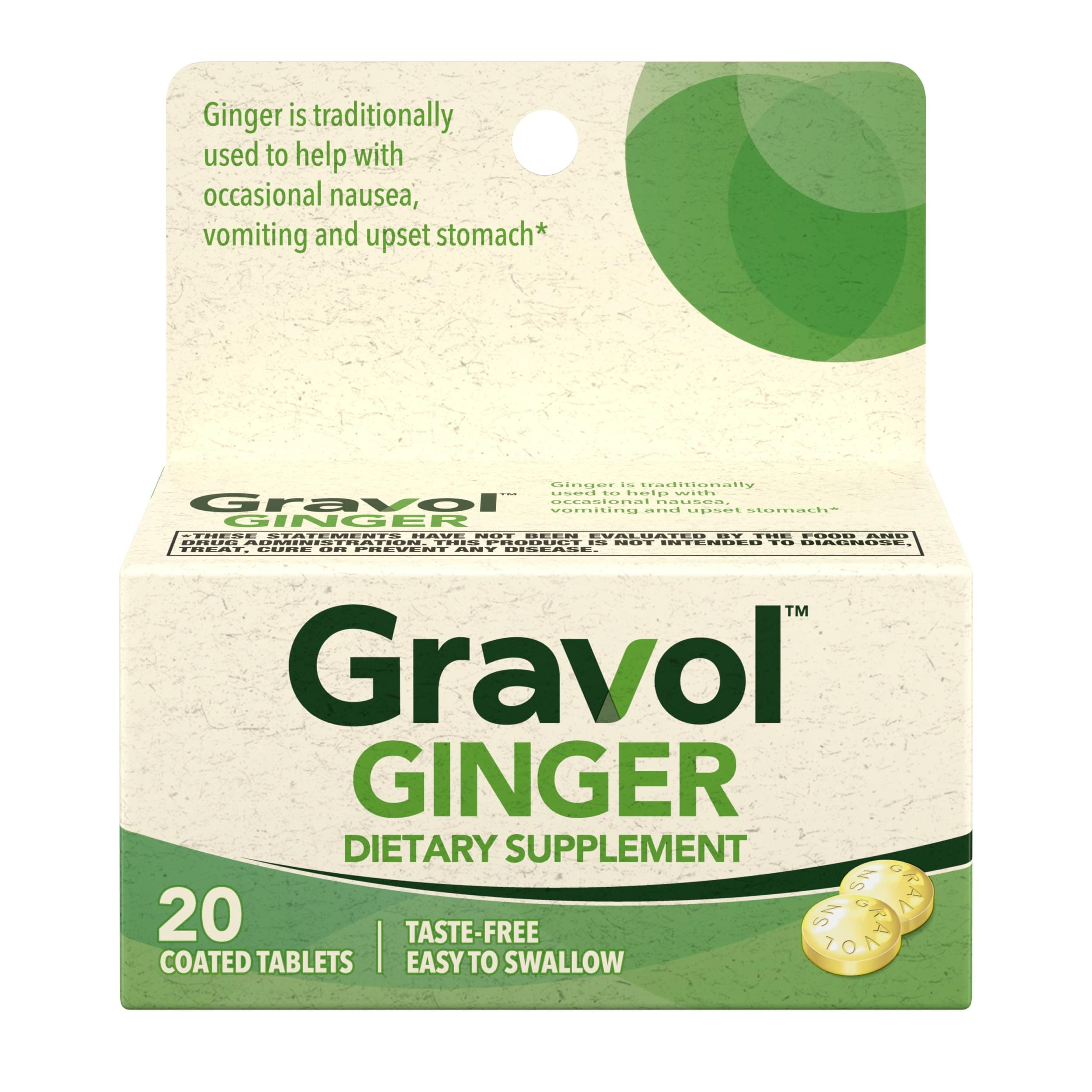 Ginger Tablets for Upset Stomach and Nausea, 20ct