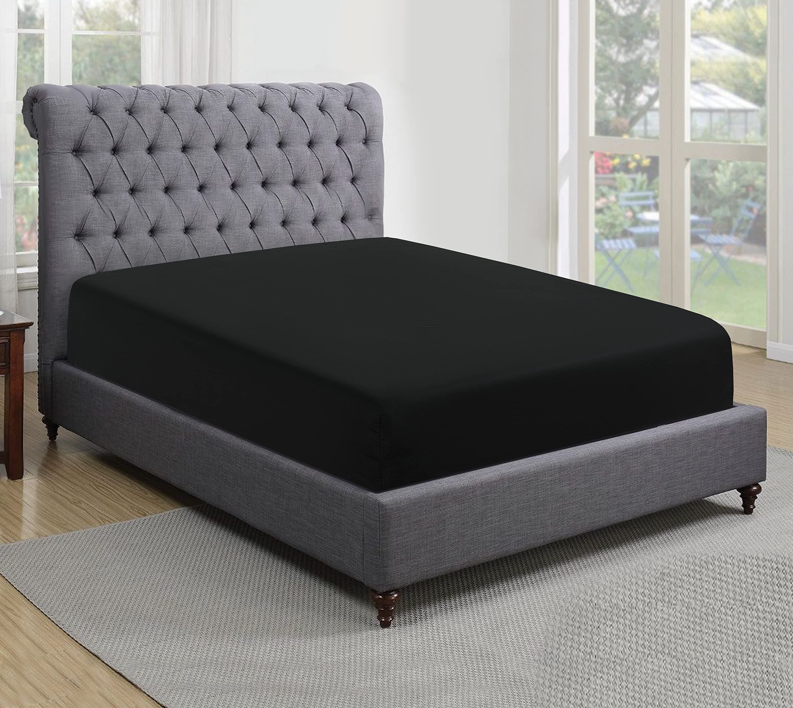 Sapphire collection 200 Thread Count 100% Egyptian Cotton Fitted Sheet (Double, Black)