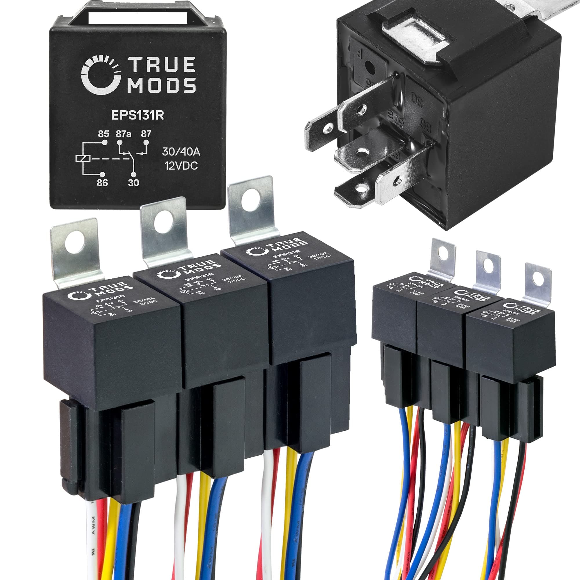OLS 6 Pack - 12V DC 40/30 Amp 5-Pin SPDT Automotive Relay Harness Set (Bosch Style with Interlocking Harnesses)