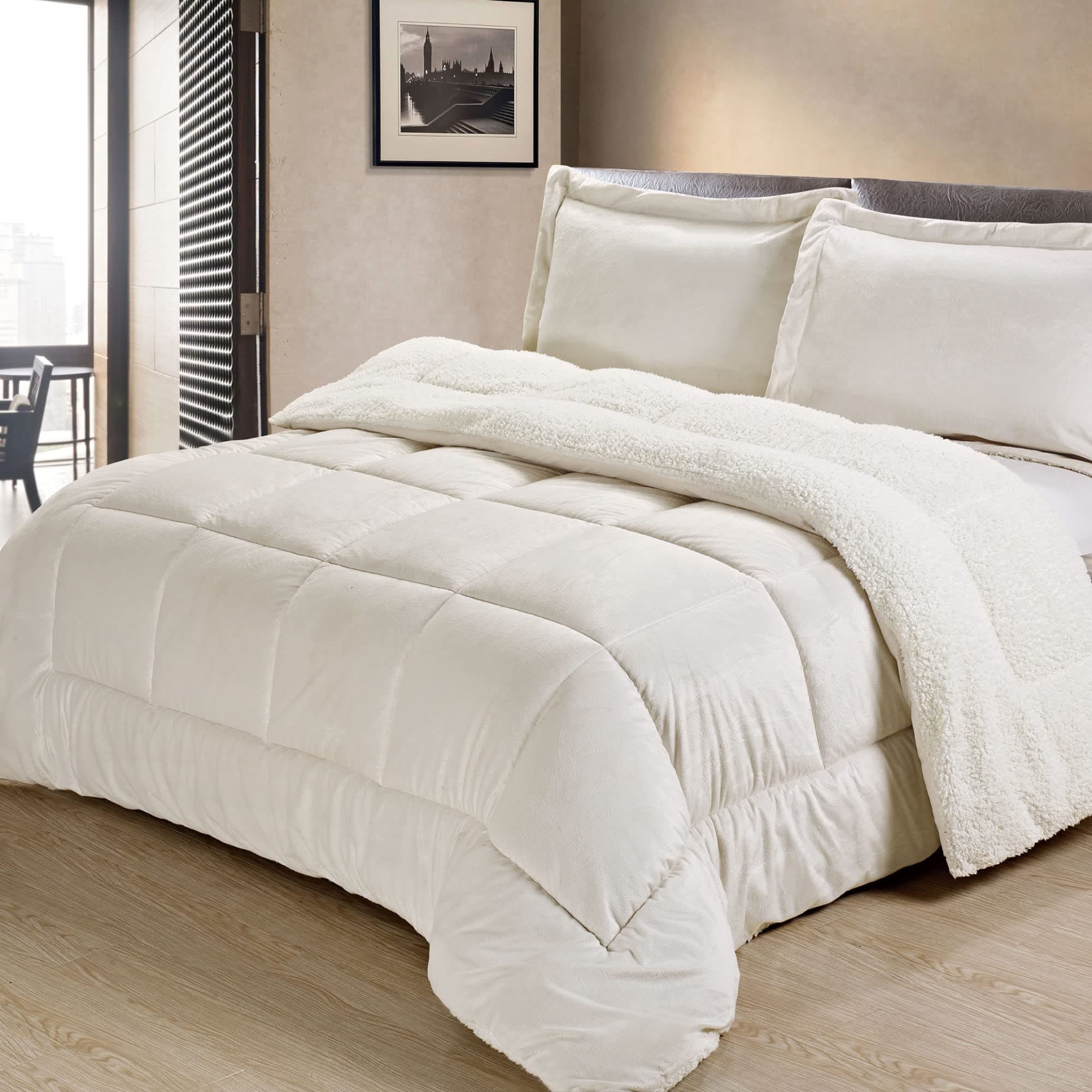 Cathay HomeTwin Comforter Set: Ultra Soft and Plush Reversible Micromink and Sherpa 2-Piece Bedding Set, Ivory, Twin (66" x 86")