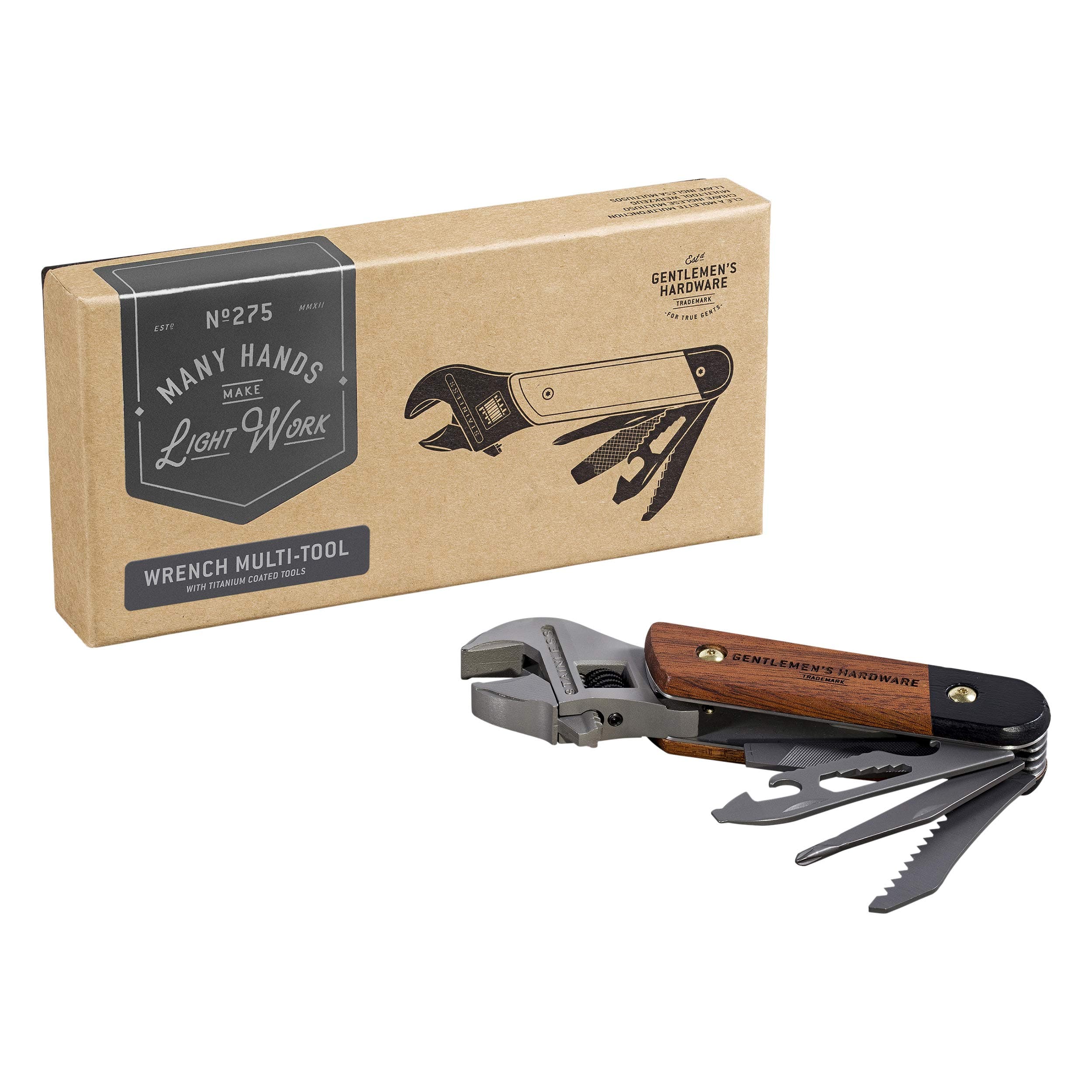 Gentlemen's Hardware Wood-Handled Multi-Tool, 9-in-1, Wrench
