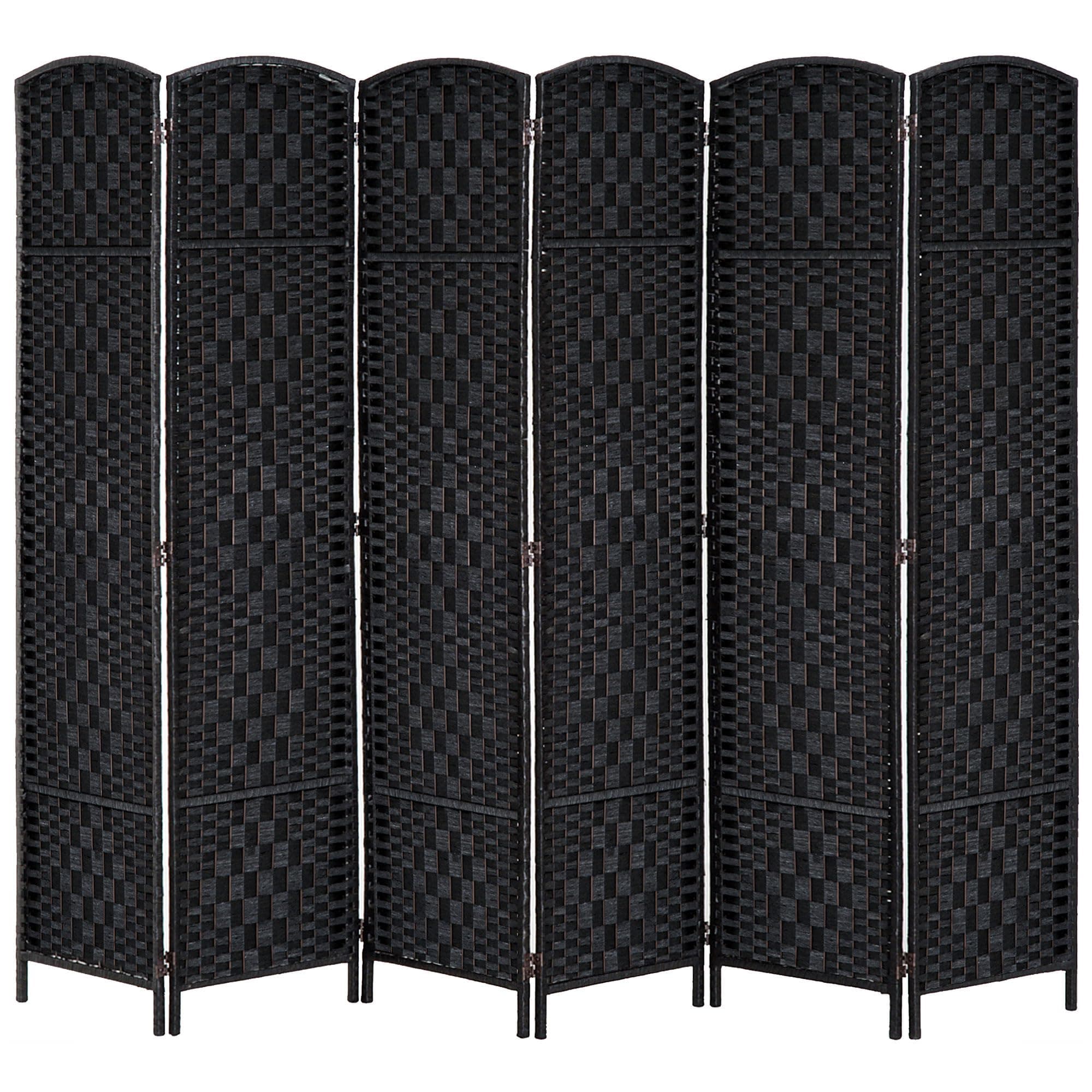 HOMCOM Room Divider, 6 Panel Folding Privacy Screen, 6FT Tall Portable Wicker Weave Partition Wall Divider for Bedroom, Home Office, Black
