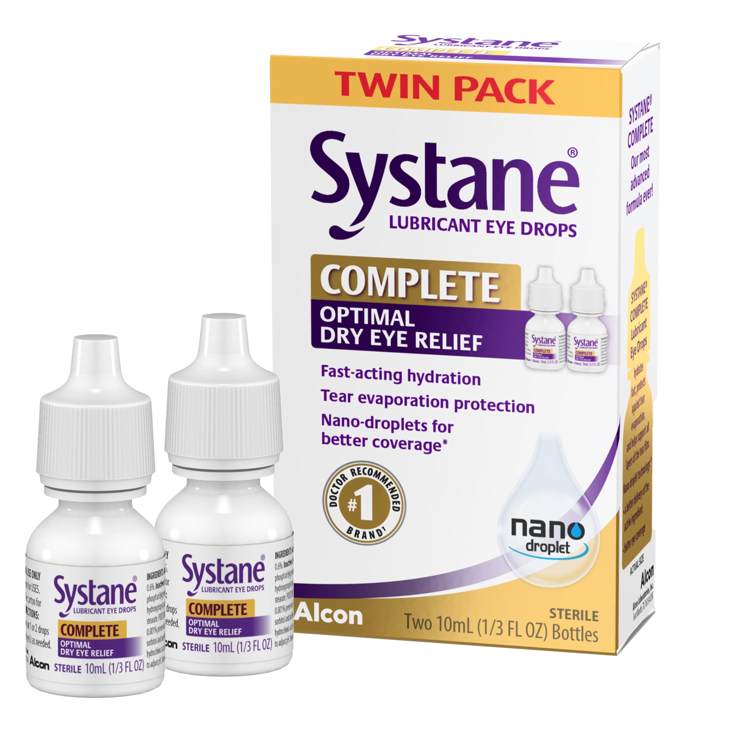 Systane Complete Lubricant Eye Drops, 0.34 Fl Oz, Twin Pack (Pack of 2)