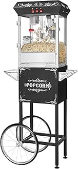 Great Northern Popcorn Company 6096 8OZ Black Full Foundation Popcorn Machine with Cart, Alloy Steel