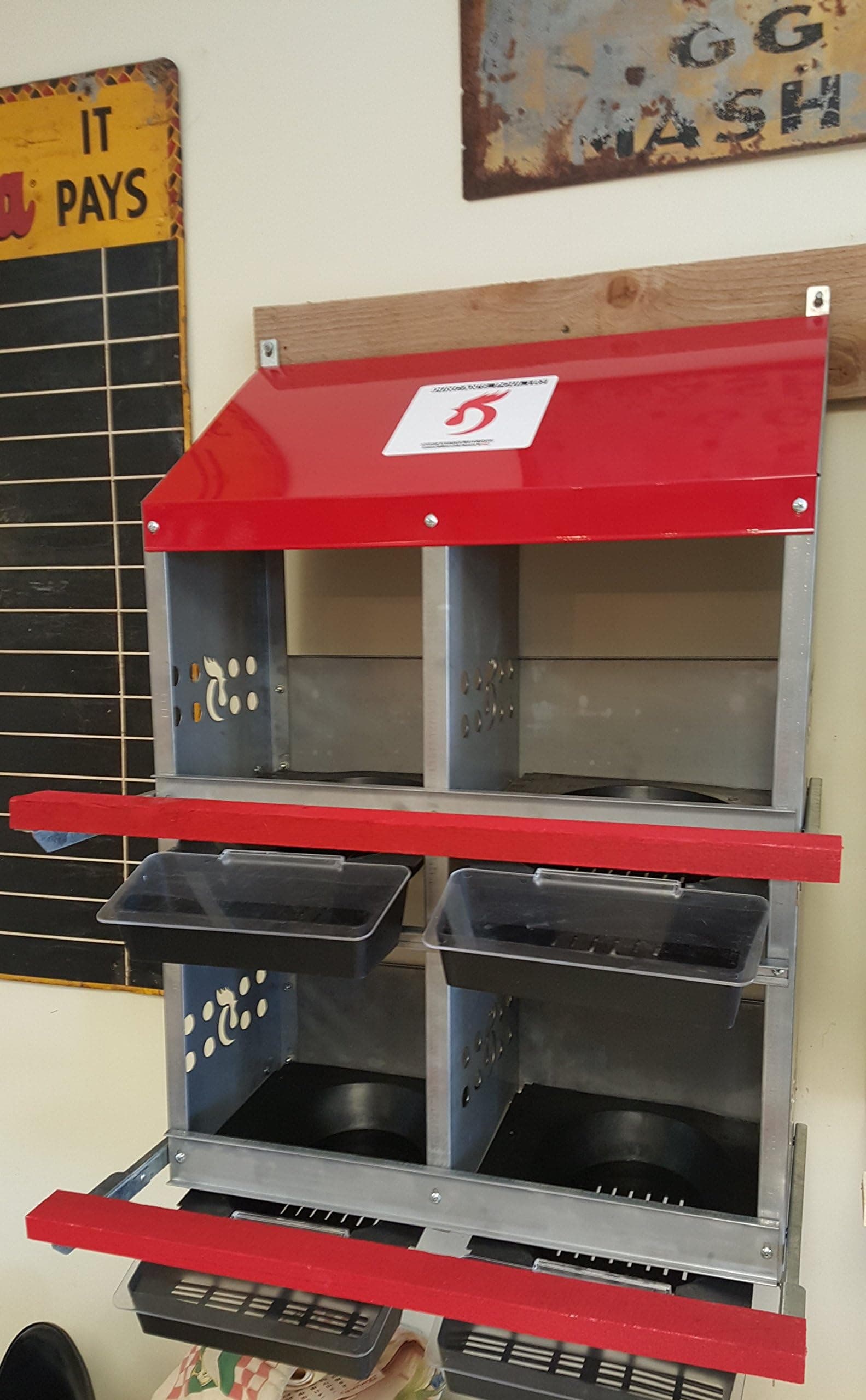 Duncan's Rollaway Nesting Boxes - 4 Hole Metal Poultry Nest Box for Chickens, Hens, Ducks - Large Rollout Egg Laying Boxes - Rust Proofed Construction with Large Vented Holes