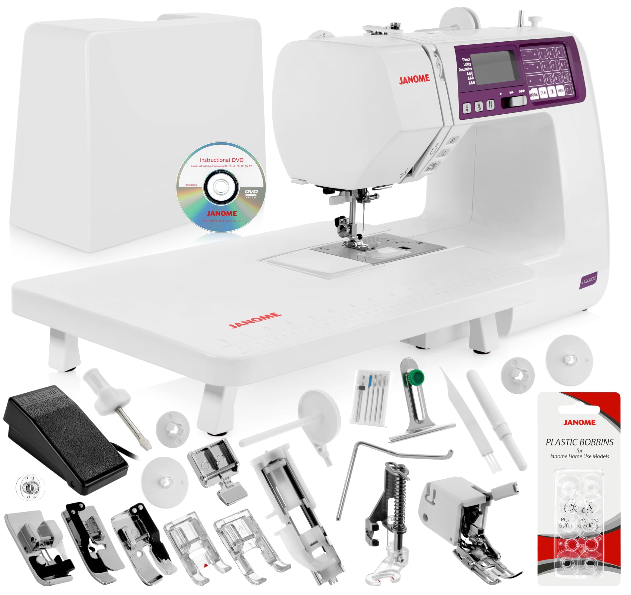 4120QDC-G Computerized Quilting and Sewing Machine Bundle - Includes Bonus Quilt Kit (Even Feed Foot, Open Toe Darning Foot, 1/4" Seam Foot and More) + 10-Pack Genuine Janome Bobbins
