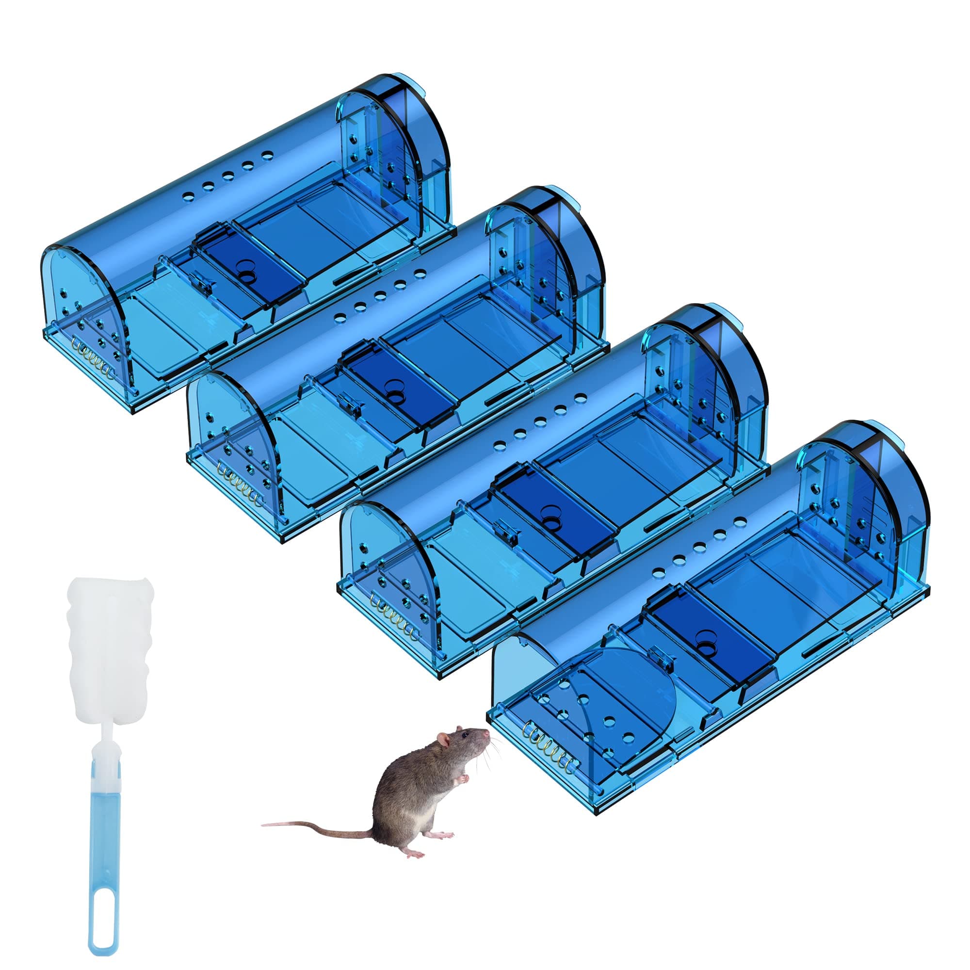Humane Mouse Traps, Catch& Release, Reusable Rat Traps, Easy to Set and Safe for Family and Pets, No Kill for Small Rodent/Voles/Hamsters/Moles, Catcher That Works for Indoor/Outdoor, 4 Pack