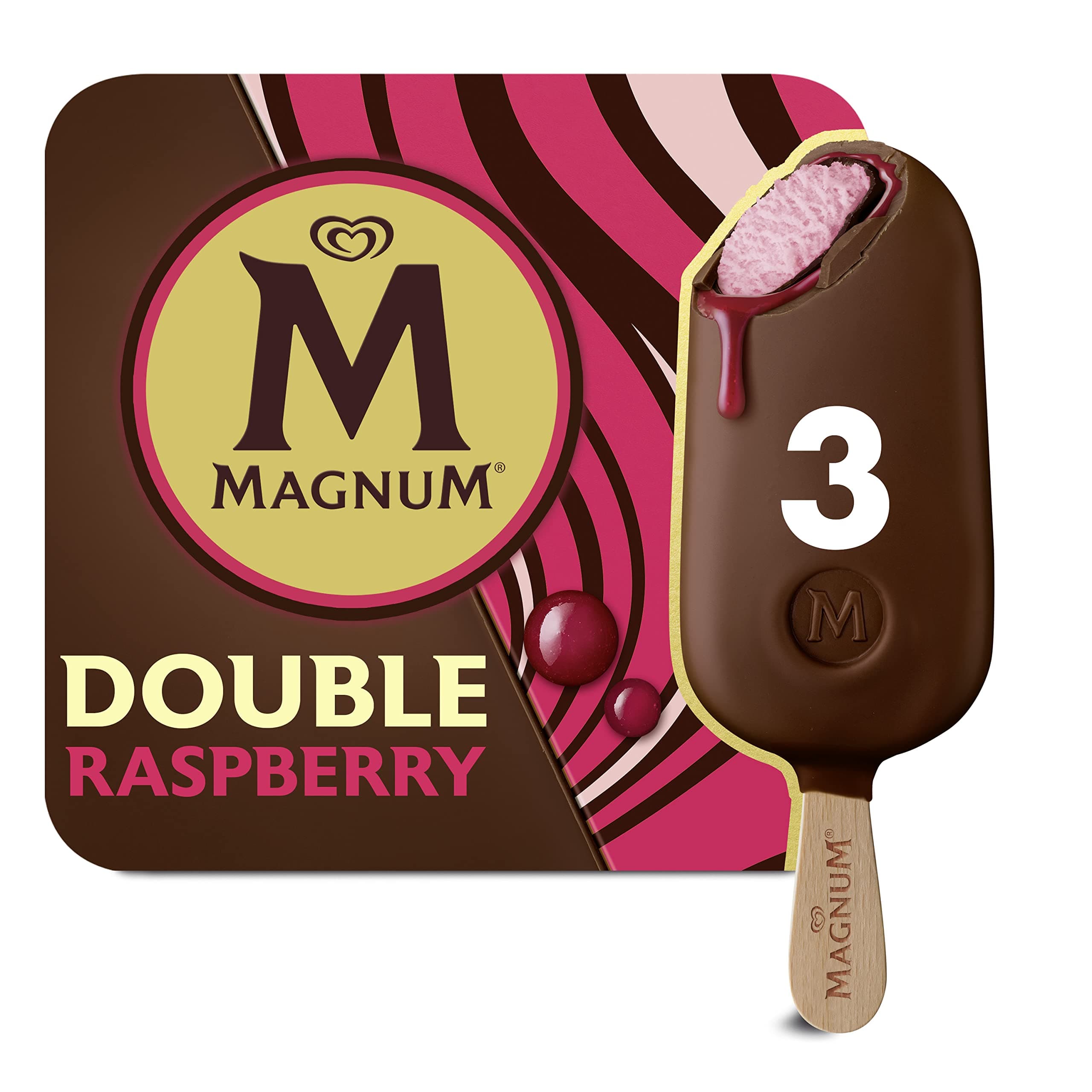 Magnum Double Raspberry with chocolate made from Rainforest Alliance Certified cocoa Ice Cream Sticks for the perfect frozen treat 3 x 88 ml