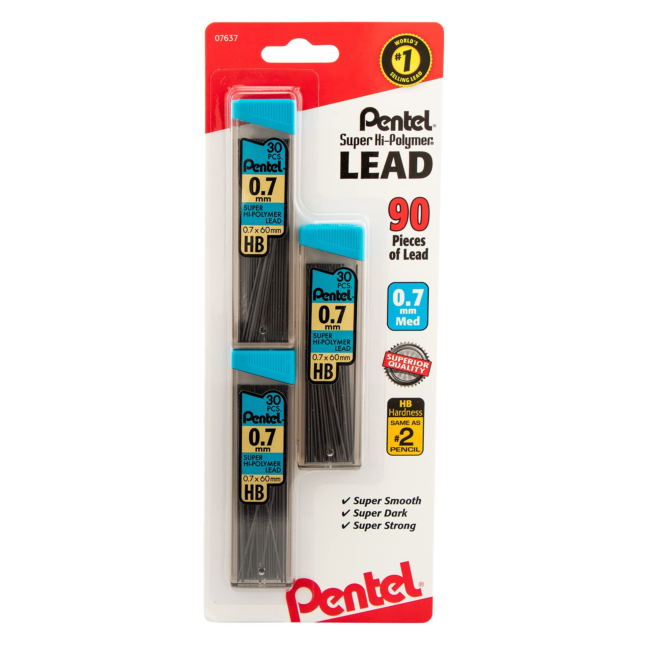 Pentel Super Hi-Polymer Lead Refill-0.7Mm,Pack Of 90,Black