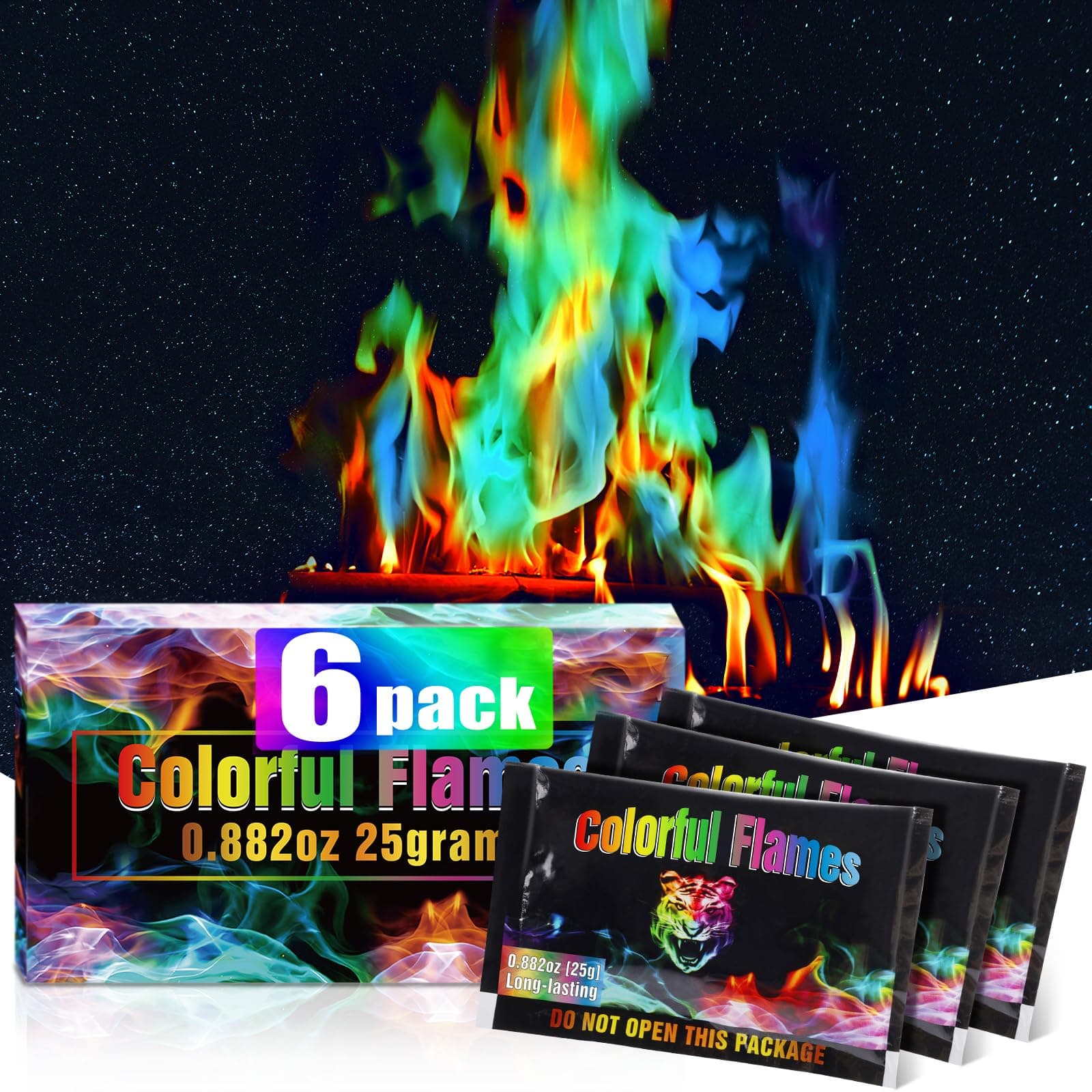 Navona Fire Color Changing Packets [6Pack]，Color Fire Packets for Outdoor Campfires, Fire Pits, Fireplaces, Colorful Flames, Long Burn Time, Safe, Magic for Child