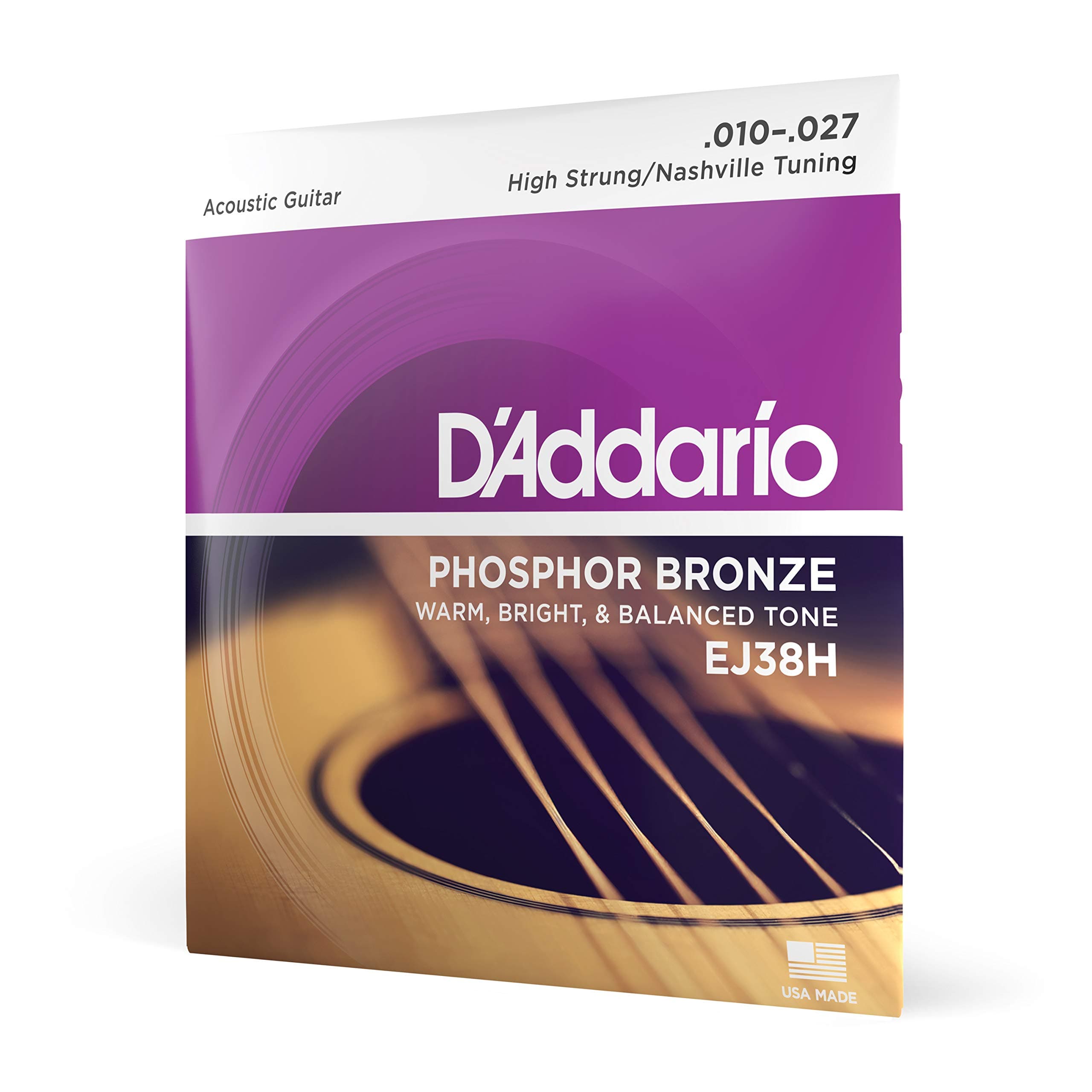 Guitar Strings - Phosphor Bronze Acoustic Guitar Strings - EJ38H - Rich, Full Tonal Spectrum - For 6 String Guitars - 10-27 High Strung/Nashville Tuning