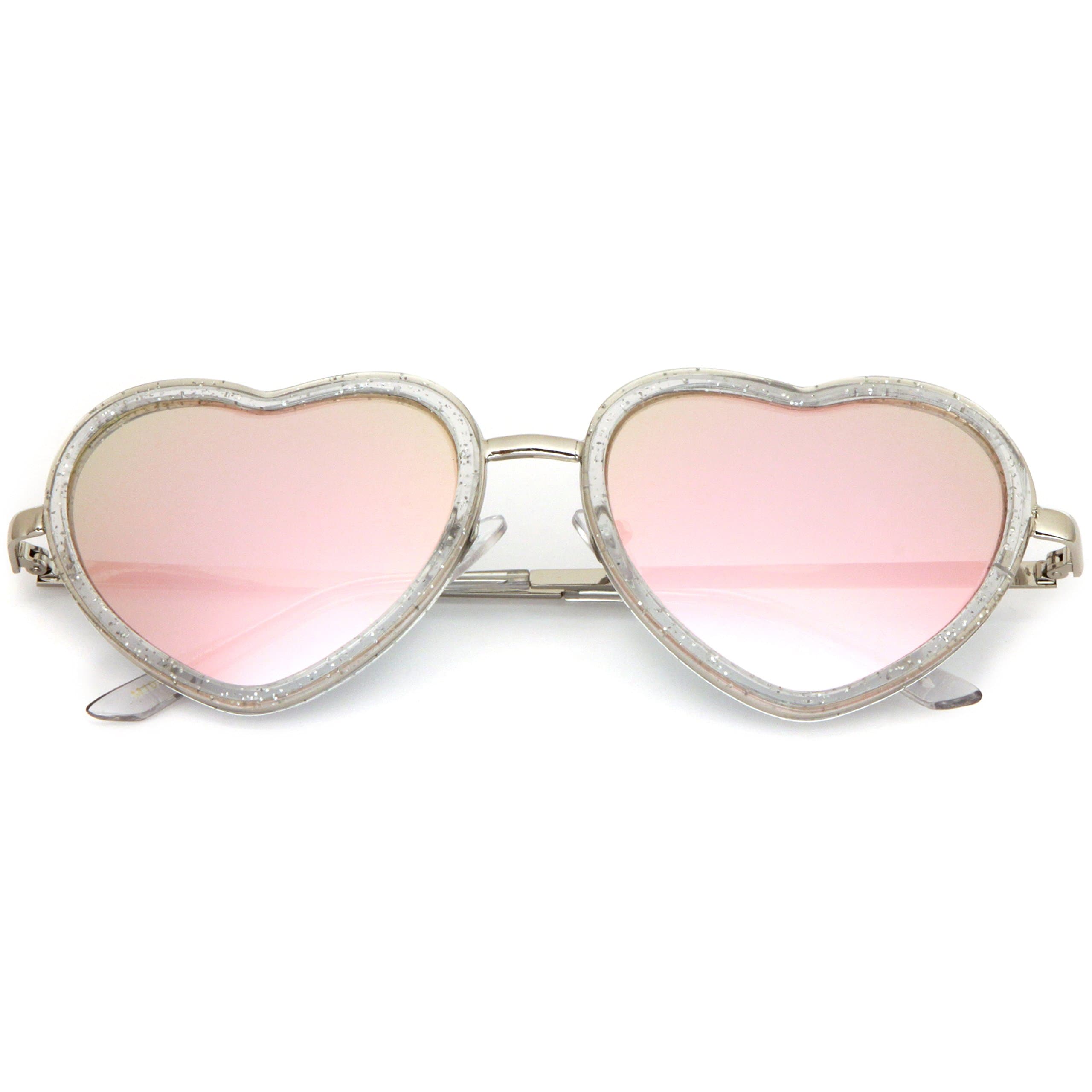 Pink Double Plastic Metal Frame Heart Shaped Sunglasses