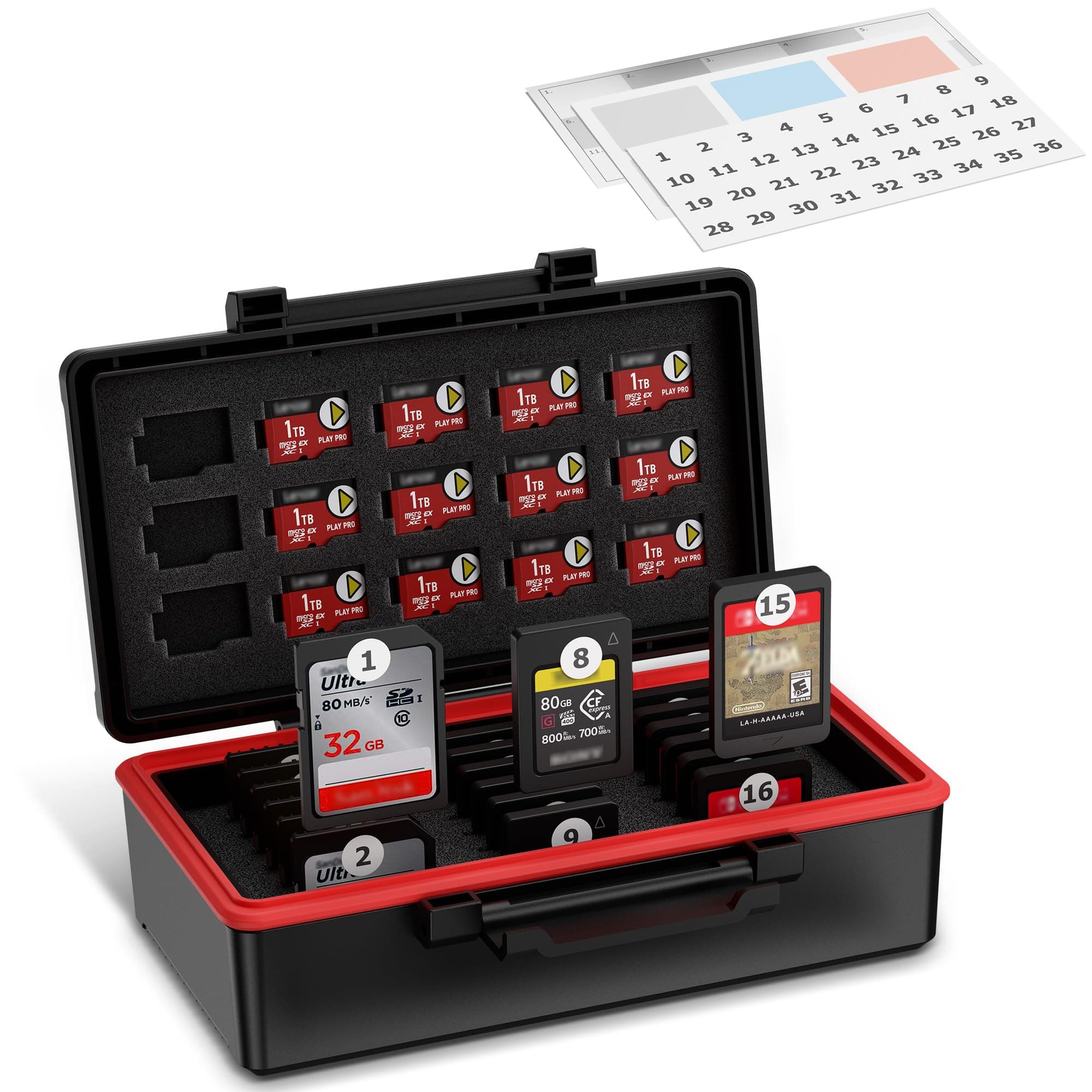 36 Slots SD MSD Memory Card Case Holder Water-Resistant Anti-Shock Storage Organizer for 21 SD SDHC SDXC/CFexpress Type-A/Switch Game Cards & 15 Microsd TF MSD Cards * Vertical Style