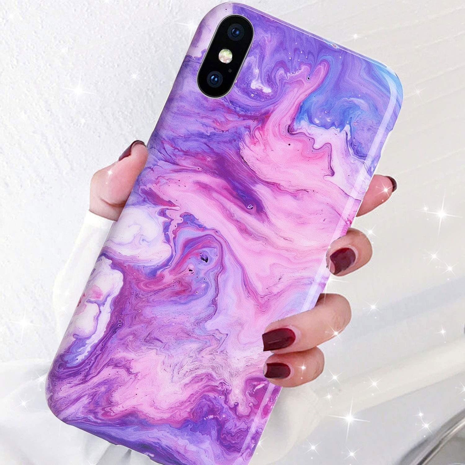 DICHEER Compatible iPhone Xs Max Case,Cute Magic Purple Marble Women Girls Men Slim Fit Thin Clear Bumper Glossy TPU Soft Rubber Silicon Cover Protective Phone Case for iPhone Xs Max 6.5 inch