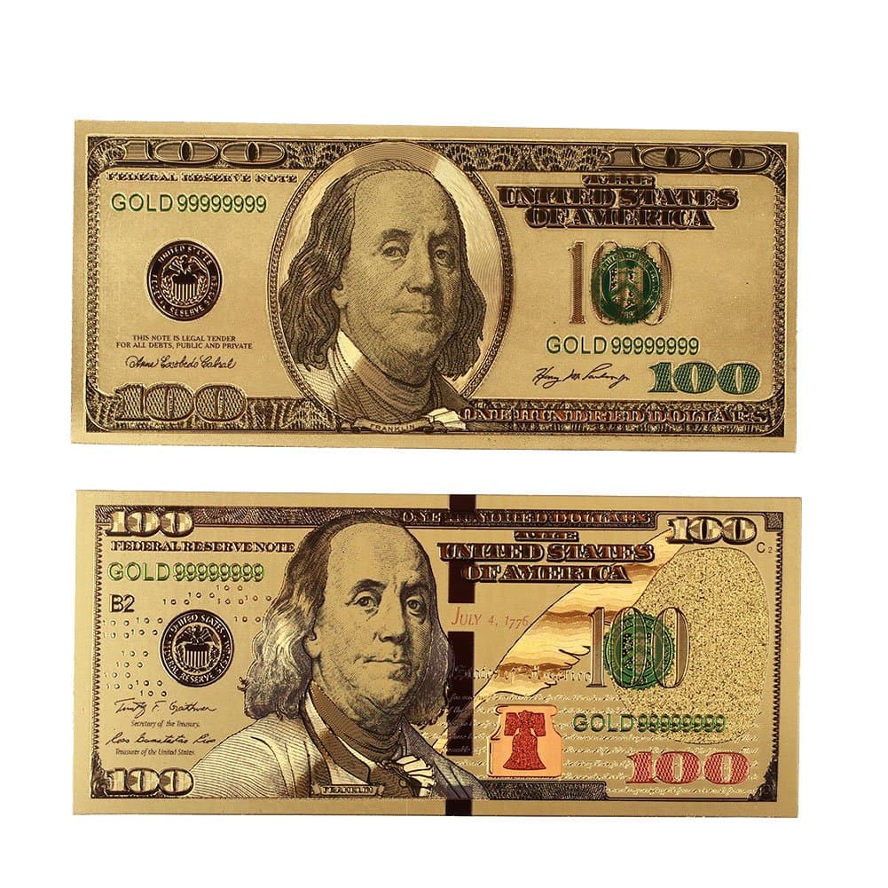 Leaftree Banknotes Commemorative Notes Realistic Decoration 2PCS/Set 100 Dollar Bills Fake Money Souvenir Gold Antique Plated