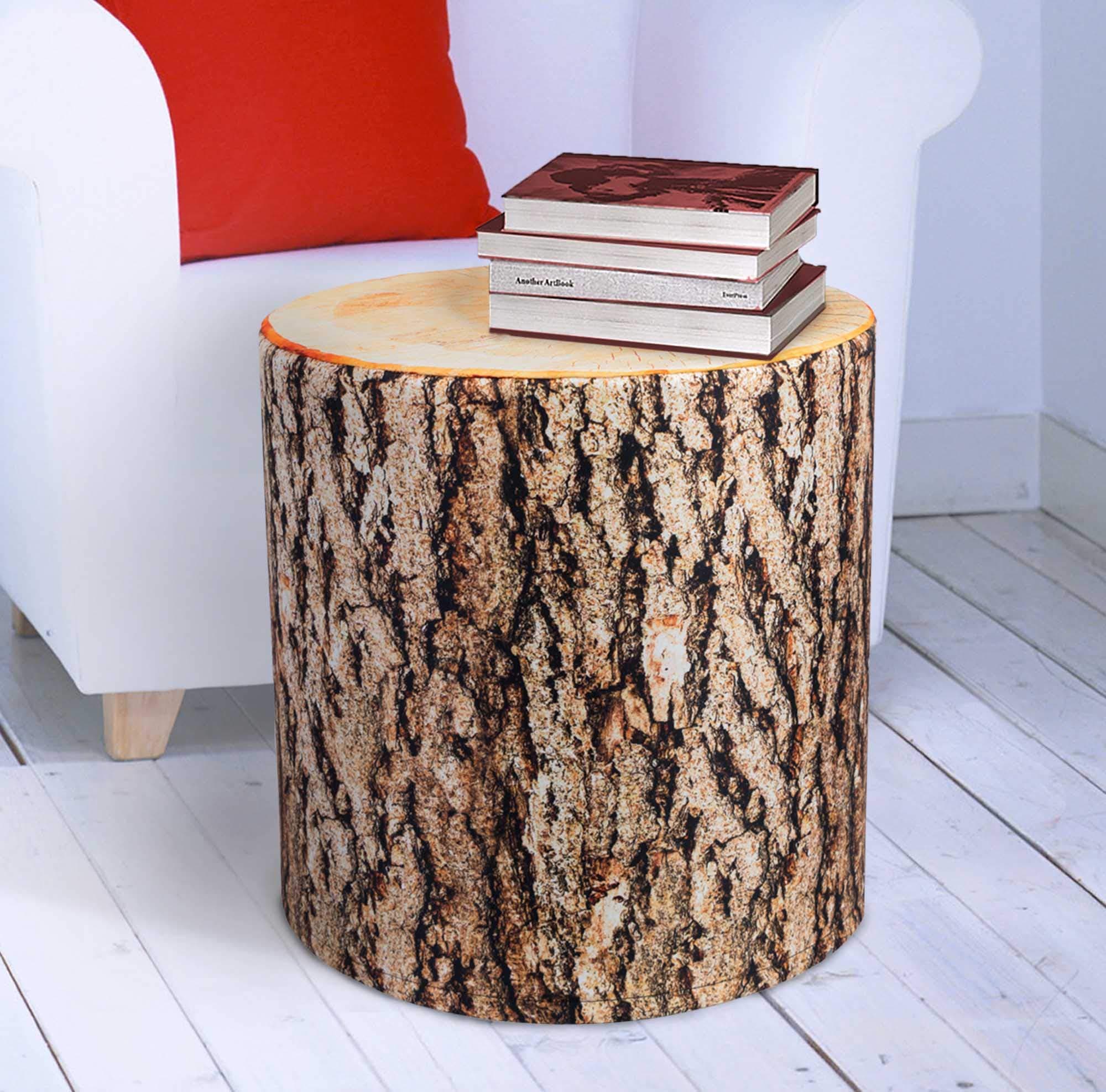 Elm Log Tree Stump End Table Pouf Cube Stool Ottoman Bench Seat Foot Rest. Sturdy 350 lb+. Sit on Any Side. Multifunctional. (H18''xD18'' Soft).