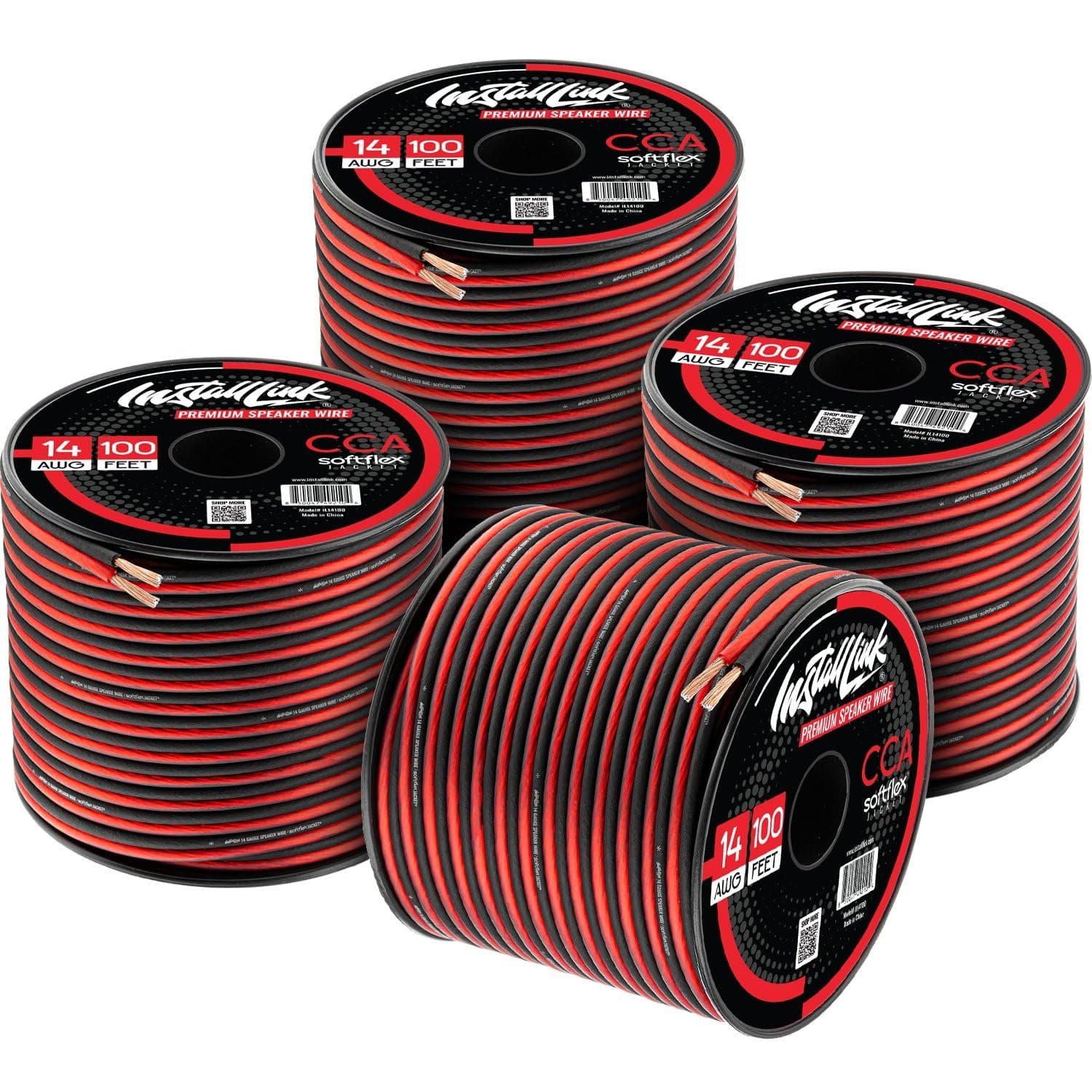 Install Link 14 Gauge Speaker Wire (Speaker Cable) for Car, Home or RV Audio Cable, 100ft, CCA (4 Pack)