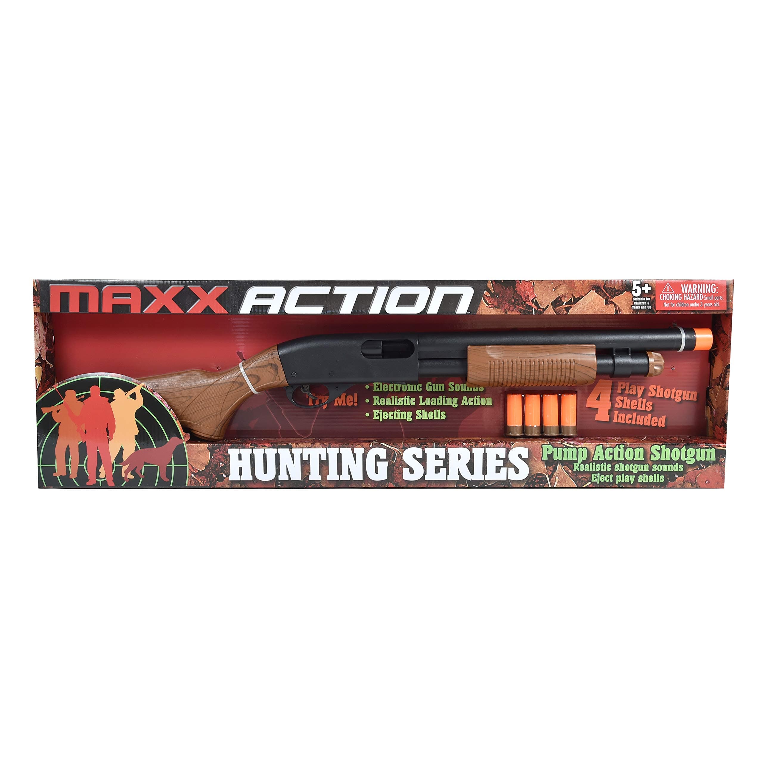 Sunny Days Entertainment Pump Action Blaster – with Realistic Sounds and Ejecting Play Shells | Hunting Role Play Toy | Cowboy Costume for Kids – Maxx Action, wood grain