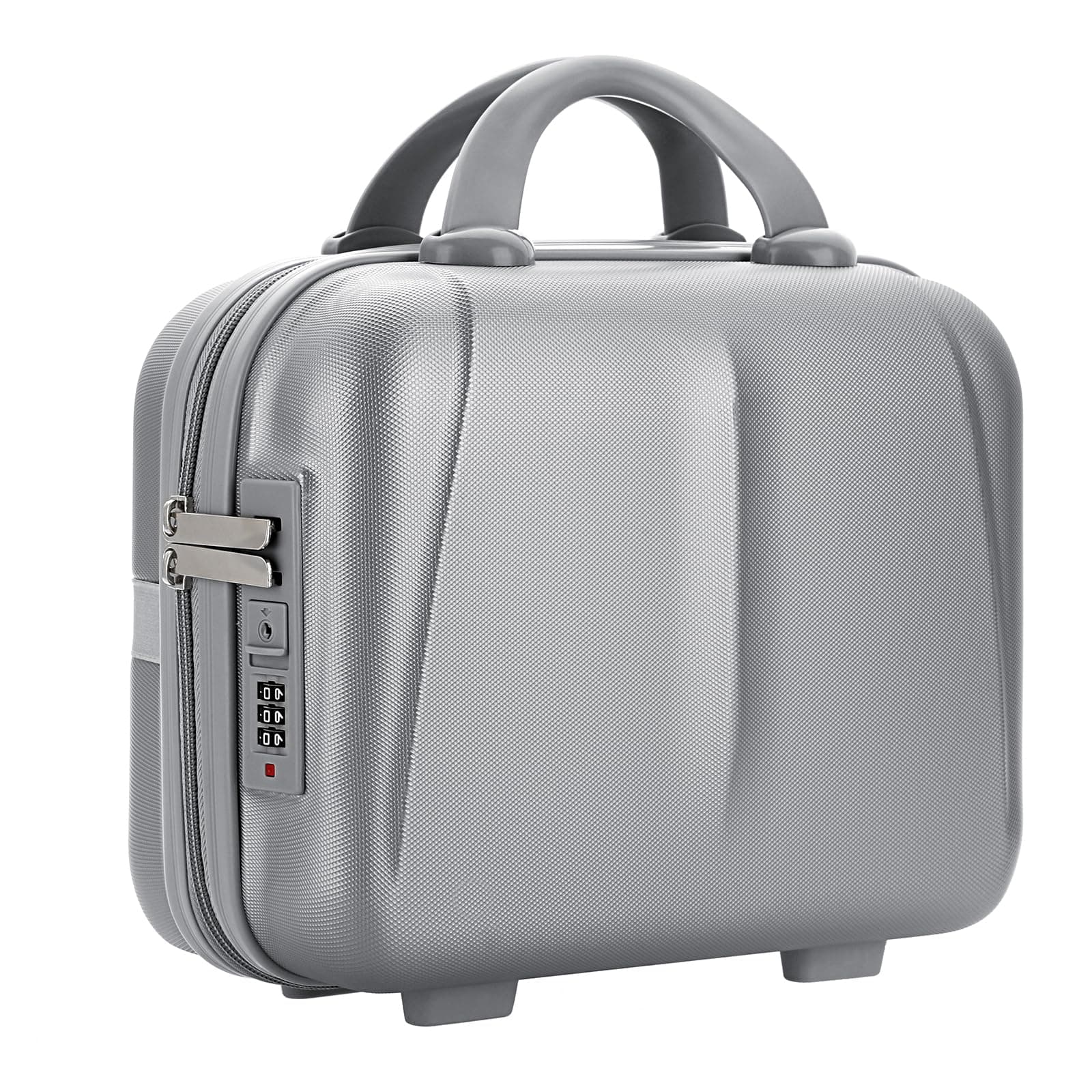 Hard Shell Vanity Cases with Combination Lock - Portable Waterproof Cosmetic Travel Case Box Organizer, Toiletry Case with Zipper Cosmetic Bag Beauty Case, Travel Storage Bag Case (Silver)