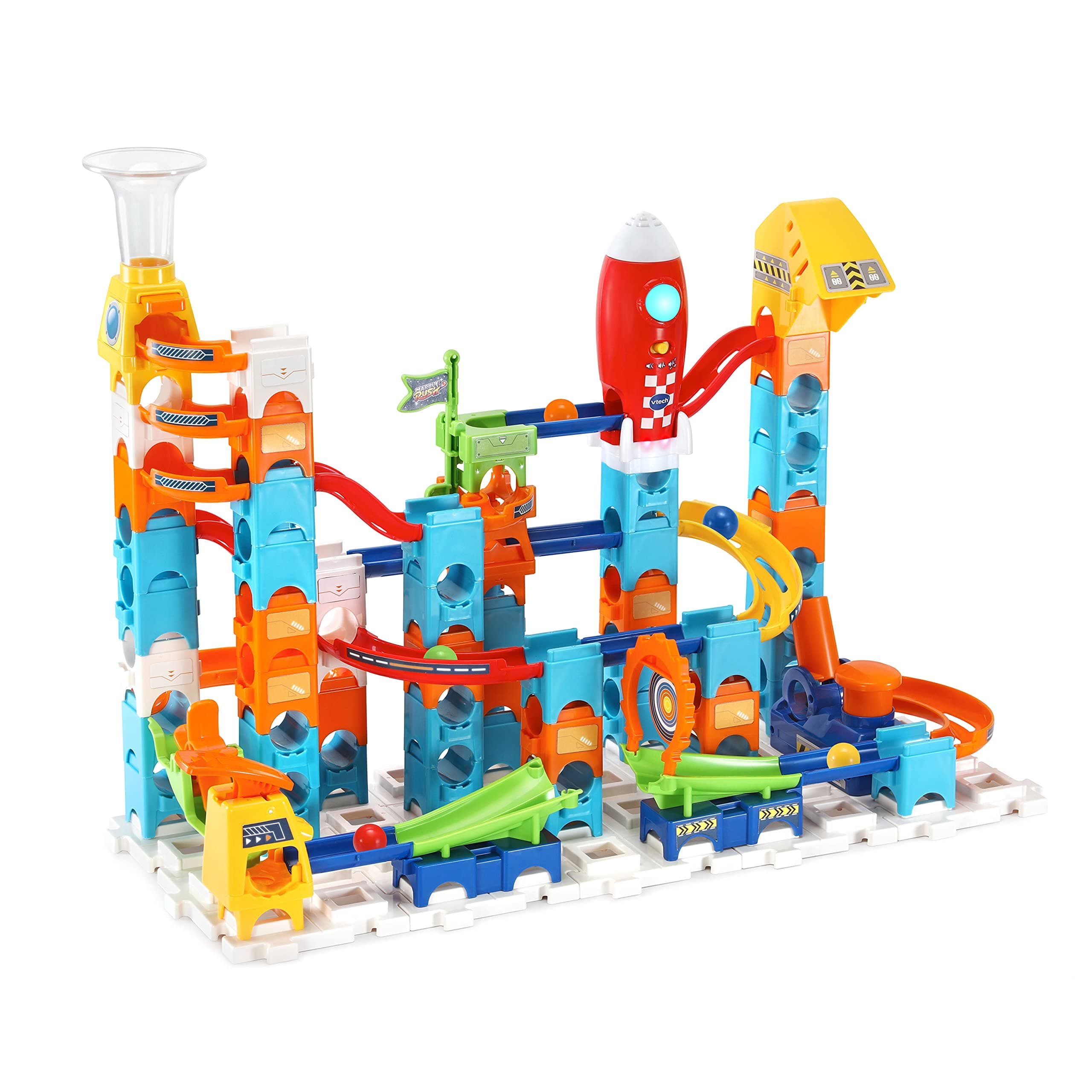 Marble Rush Launch Pad, Construction Toys for Kids with 10 Marbles and 75 Building Pieces, Electronic Track Set for Boys & Girls, Colour-Coded Building Toy with Sound, 4 Years +, English