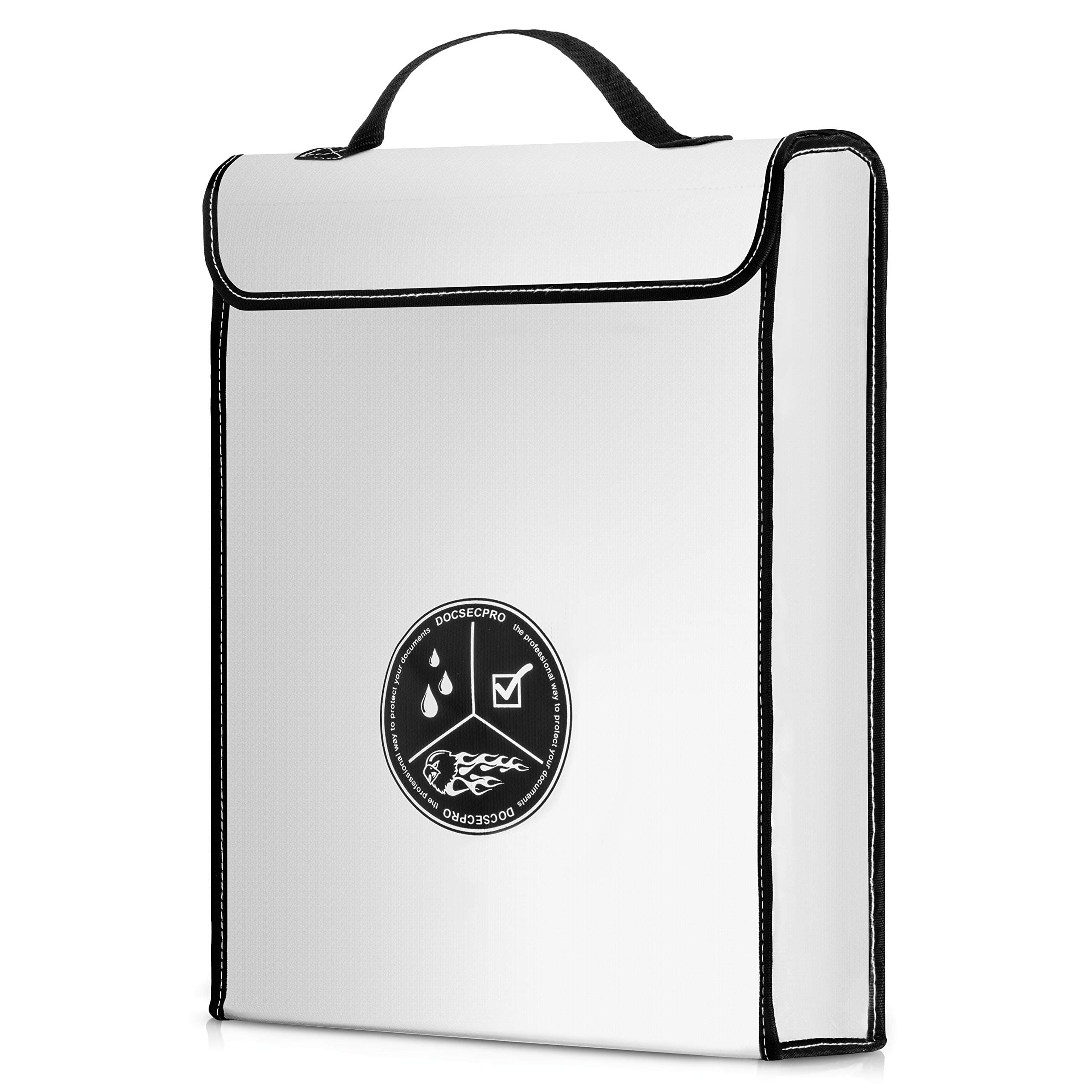 XUKOOM Fireproof Document Bag - Large - Waterproof - Safe Storage for Money- Files- Jewelry- Passport- Valuables - Non-Itchy Safety Case from Double Layered Aluminum Fiberglass - 2000 ℉- by DOCSECPRO