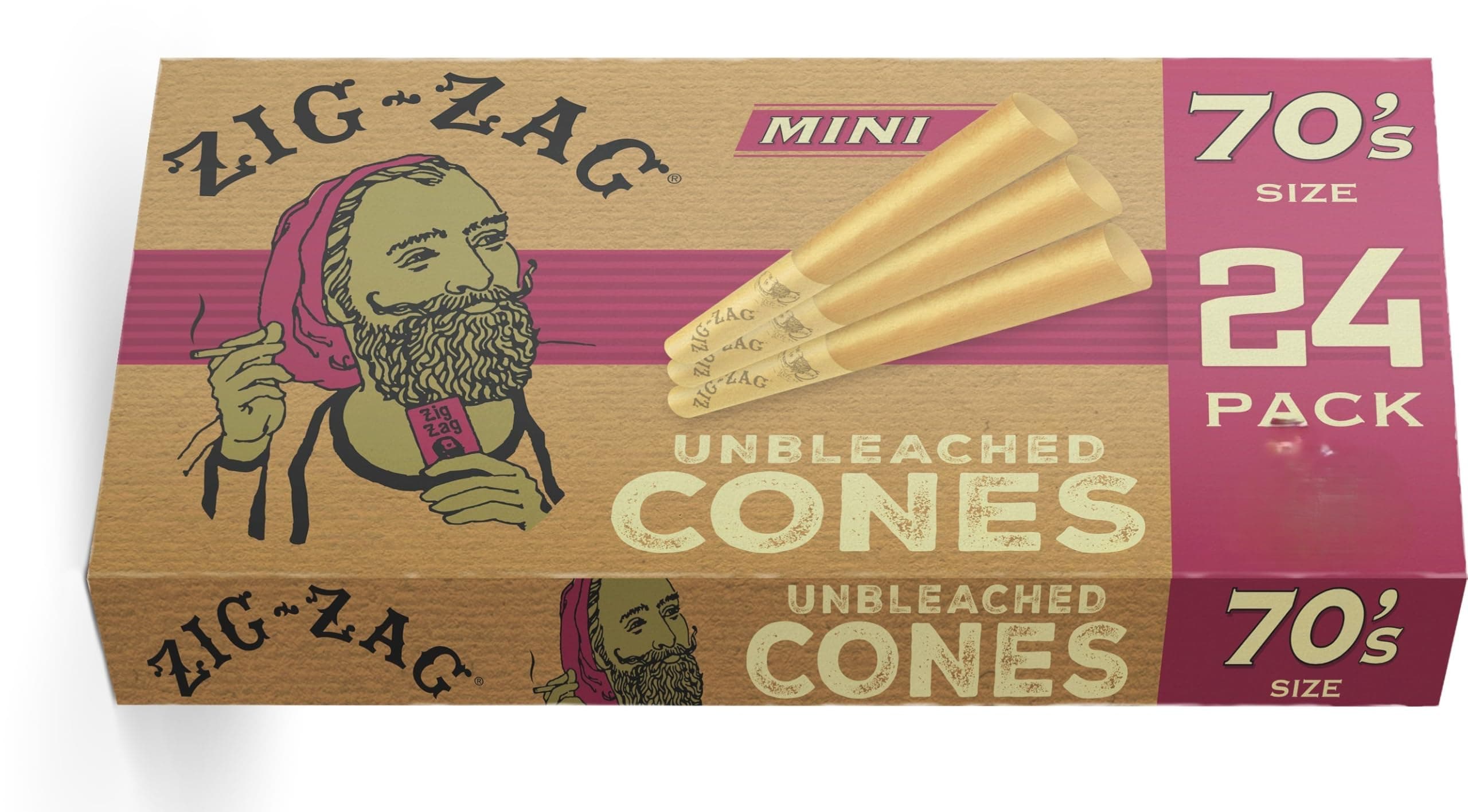 ZIG-ZAG Unbleached Pre-Roll Cones - 70mm, 24 Packs Box & 12 Bulk Cartons (288 Cones) | Premium Quality, Slow Burning & Easy Fill | Natural, Unbleached Paper, Versatile Rolling Paper