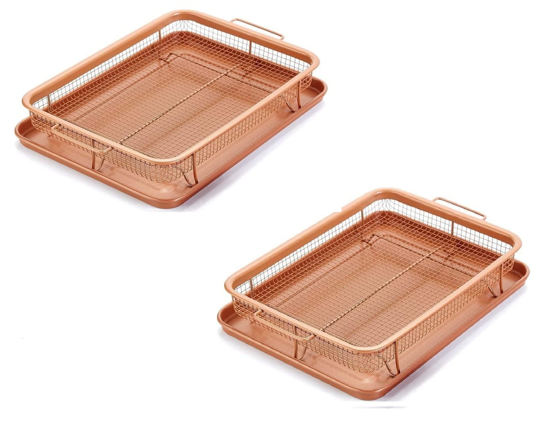 ELEXIQNon-Stick Tray for MicrowaveOver,Copper Crisper,Oven Mesh Baking Tray Chips Crisping Basket Dishes Durable Titanium Construction Designed to Create Crispy Without Oil Or Butter (2)