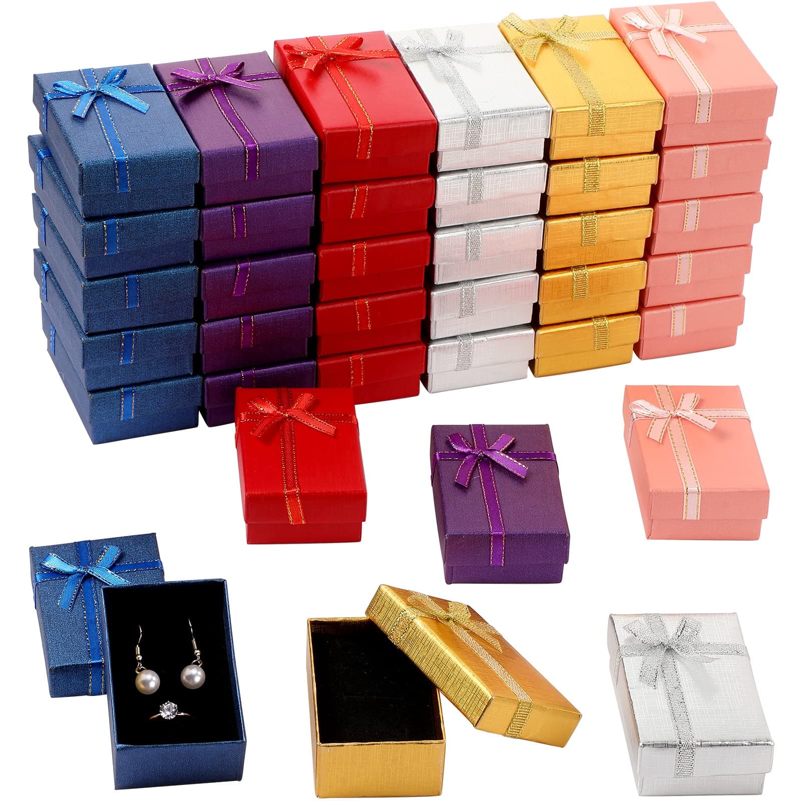 Marspark Small Jewelry Gift Boxes Bulk Empty Gift Box with Bows Necklace Bracelet Packaging Boxes for Birthday Wedding Party(Multi Color,36 Pieces)