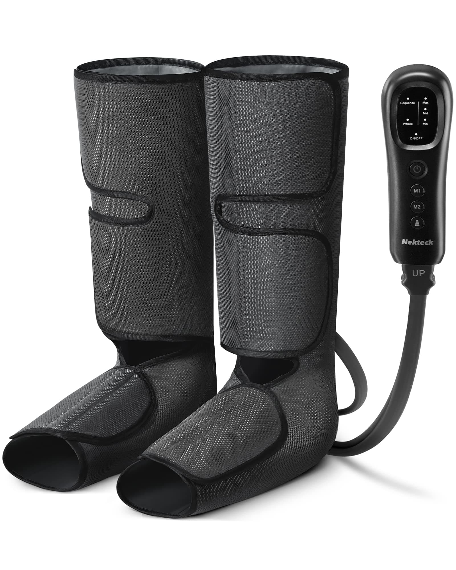 Nekteck Leg Compression Massager for Circulation and Relaxation, FSA Eligible Foot and Calf Massage Machine 2 Modes 3 Intensities with Hand-held Controller for Pain Relief, HSA Adjustable Leg Wraps