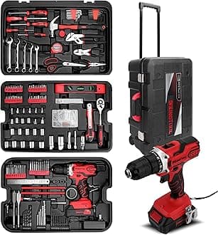 KINGTOOL Home Tool Set Kit - 286 PCS Home Auto Repair Tool Kit with Rolling Tool Box, Mechanic Tool Sets with 21V Max Cordless Power drill, Perfect for Homeowner, Diyer, Handyman