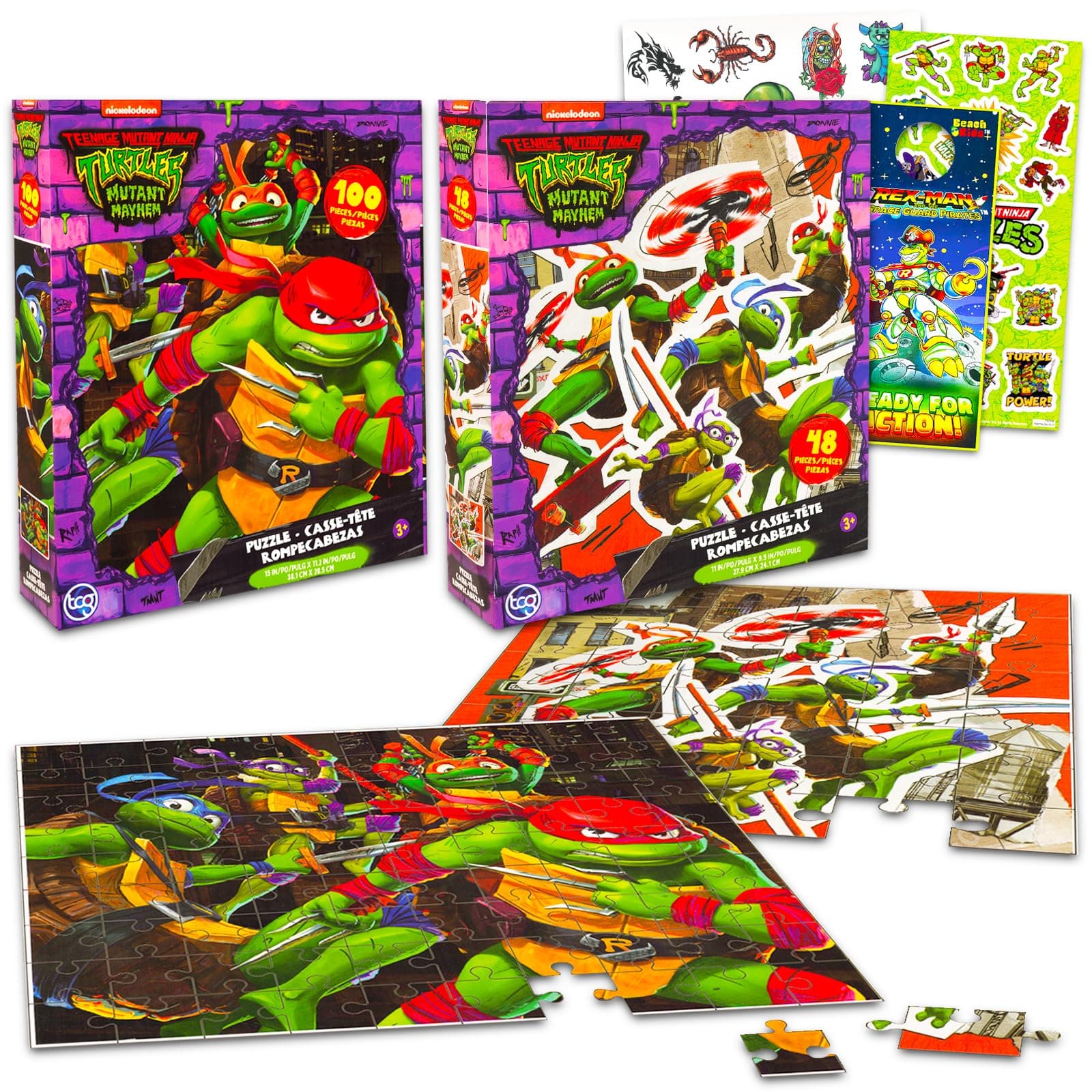 Teenage Mutant Ninja Turtles Puzzle Sets for Kids - Bundle Include 2 TMNT Puzzles, a 48 Pc and a 100 Pc, TMNT Stickers, and More | Teenage Mutant Ninja Turtles Puzzle Kids