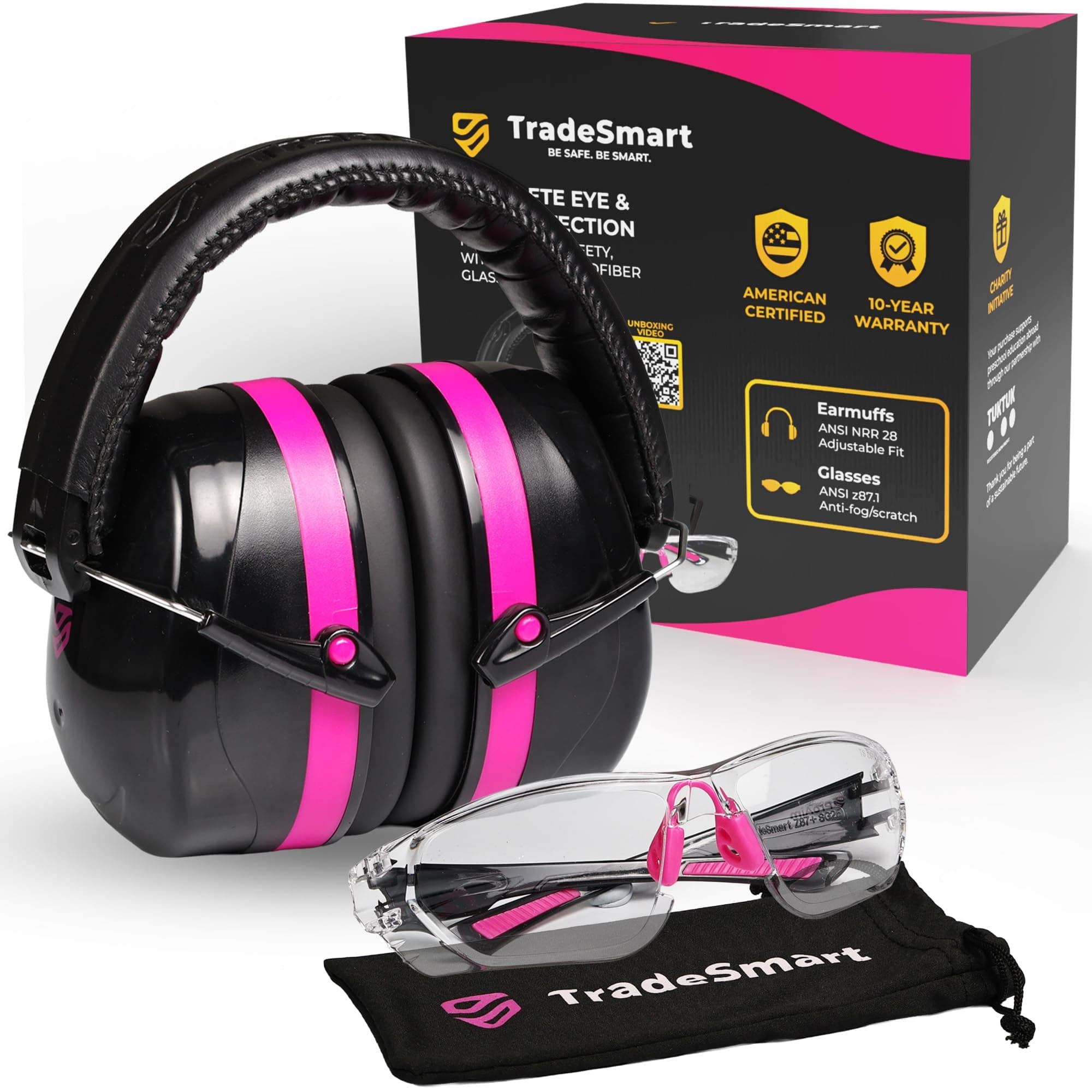 TradeSmart High-Performance Earmuffs for Shooting Range & Shooting Eye Protection Glasses + Firearm Confidence Course